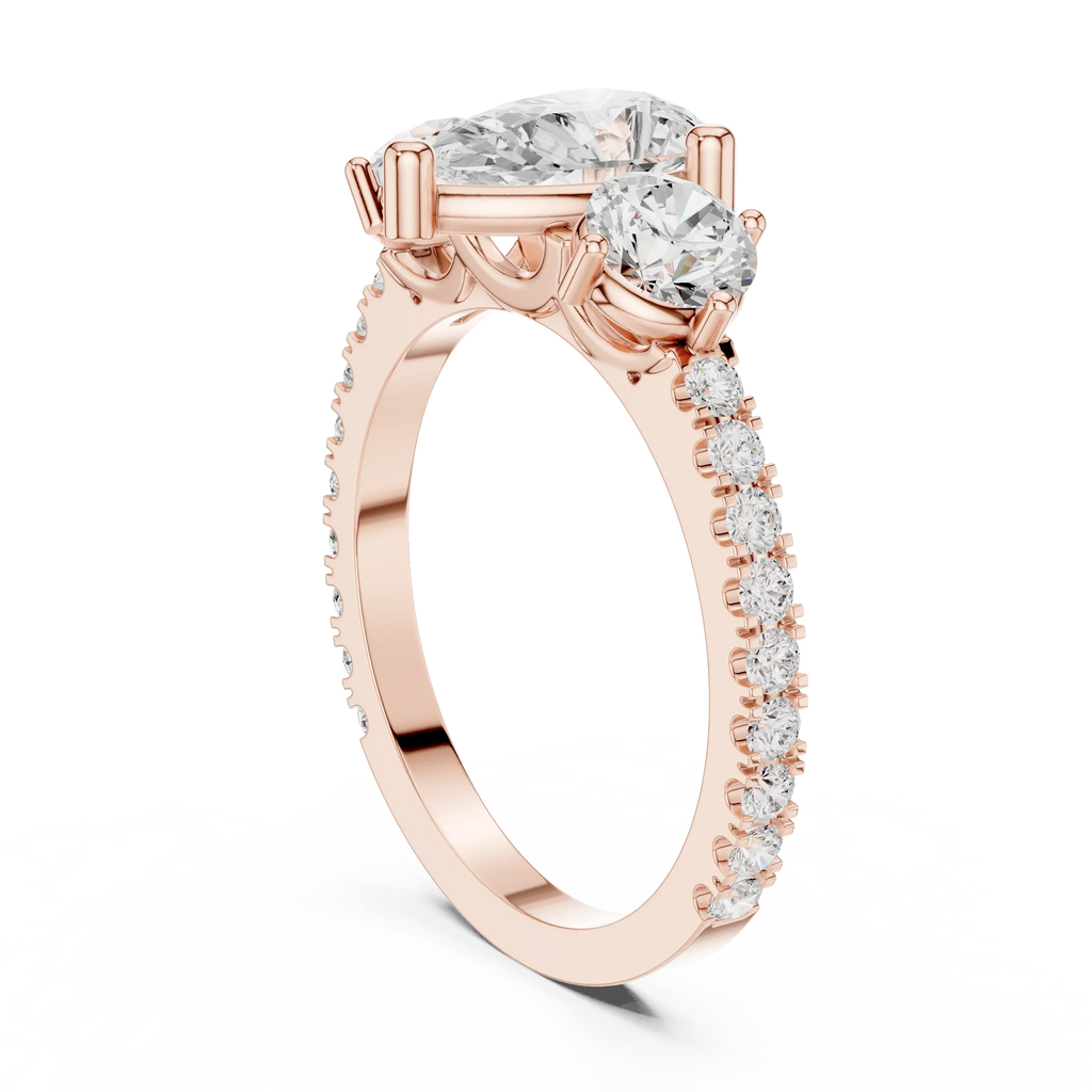 4.36 CTW Three Stone Pear Round VVS Moissanite Diamond Engagement Ring with 14K Gold
