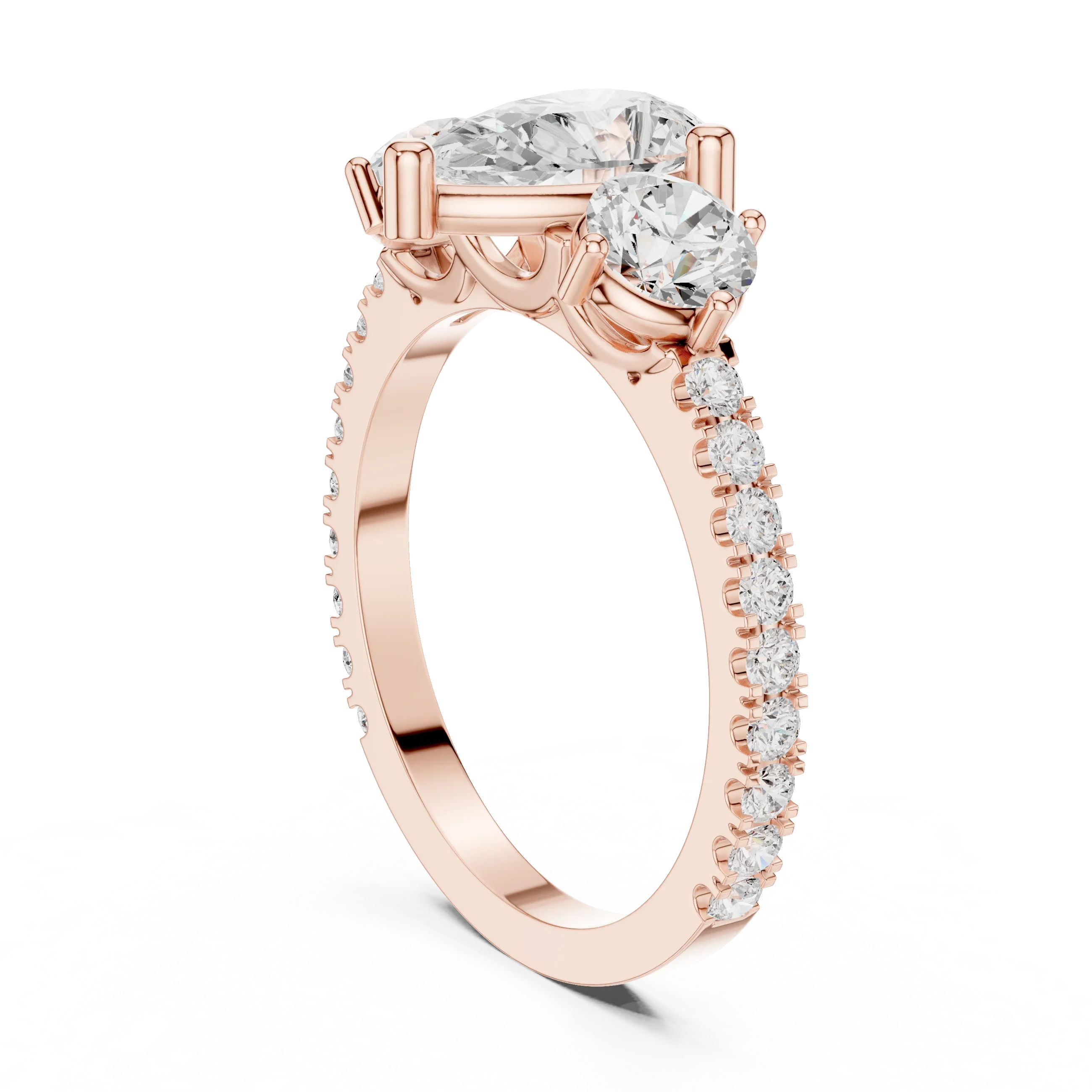 4.36 CTW Three Stone Pear Round VVS Moissanite Diamond Engagement Ring with 14K Gold