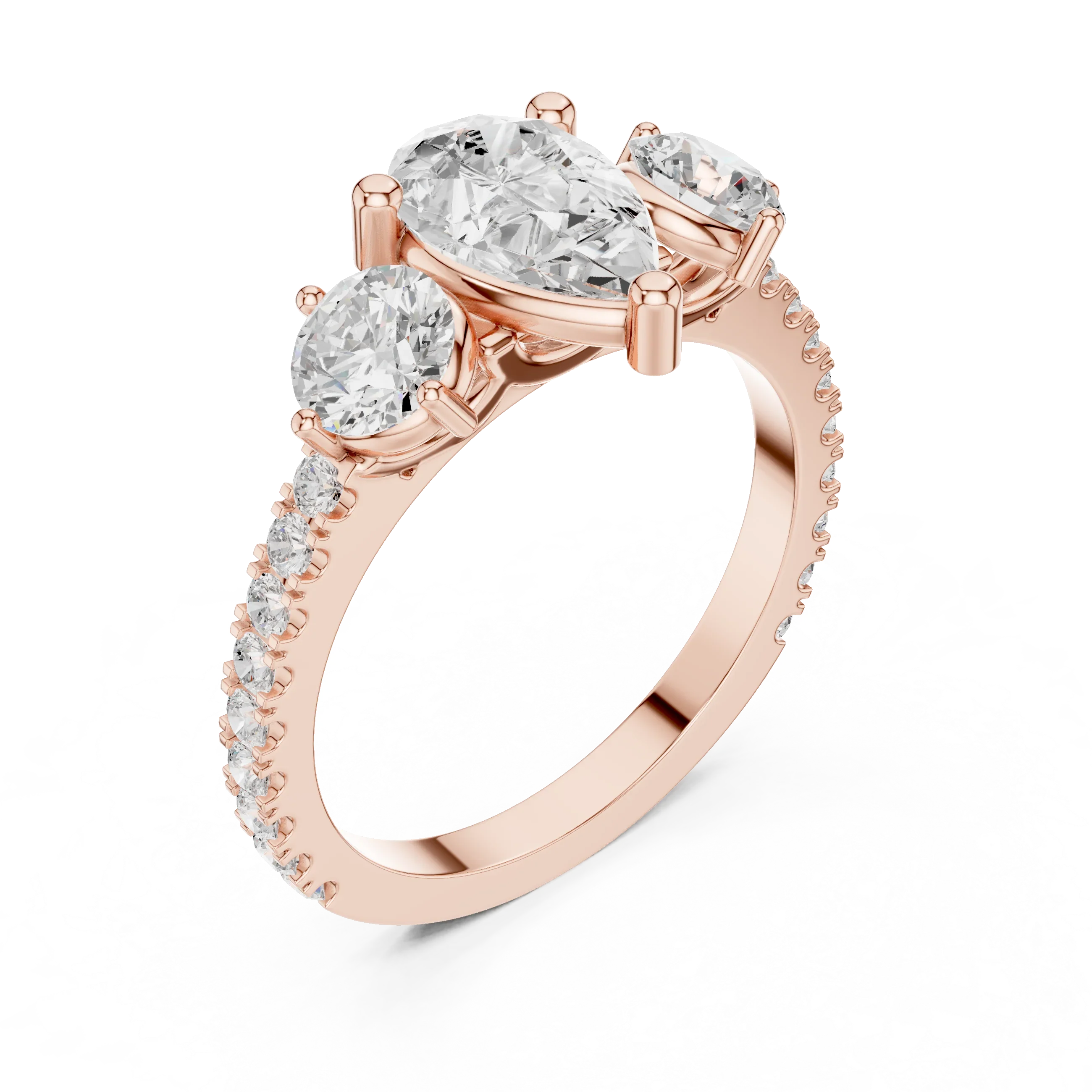 4.36 CTW Three Stone Pear Round VVS Moissanite Diamond Engagement Ring with 14K Gold