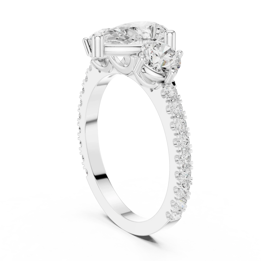 4.36 CTW Three Stone Pear Round VVS Moissanite Diamond Engagement Ring with 14K Gold