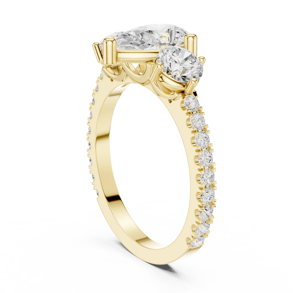 4.36 CTW Three Stone Pear Round VVS Moissanite Diamond Engagement Ring with 14K Gold