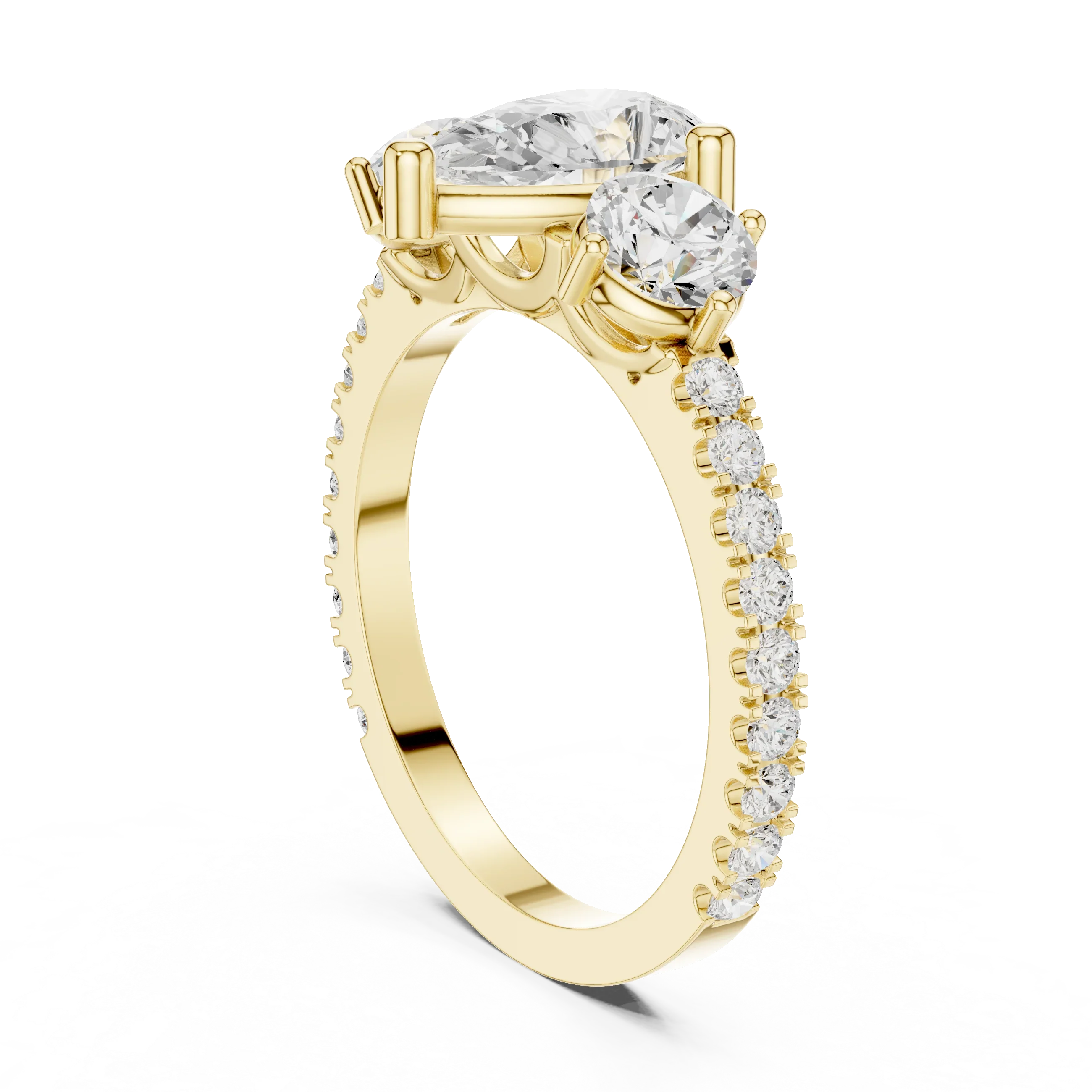 4.36 CTW Three Stone Pear Round VVS Moissanite Diamond Engagement Ring with 14K Gold