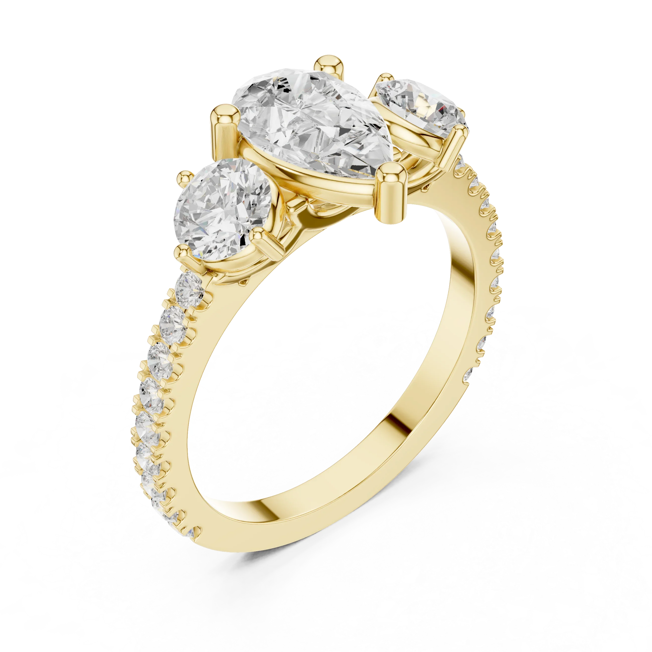 4.36 CTW Three Stone Pear Round VVS Moissanite Diamond Engagement Ring with 14K Gold
