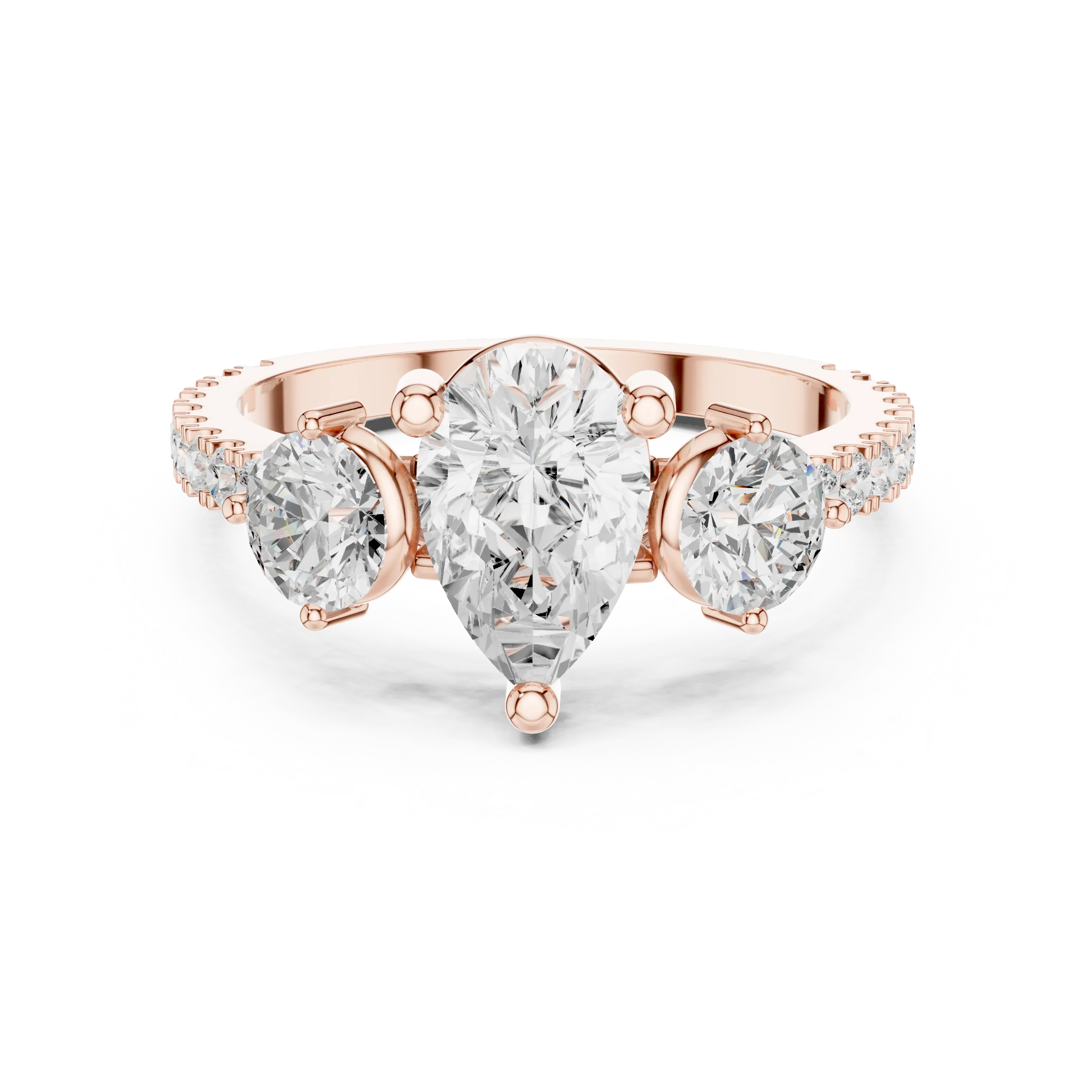 4.36 CTW Three Stone Pear Round VVS Moissanite Diamond Engagement Ring with 14K Gold