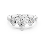 4.36 CTW Three Stone Pear Round VVS Moissanite Diamond Engagement Ring with 14K Gold