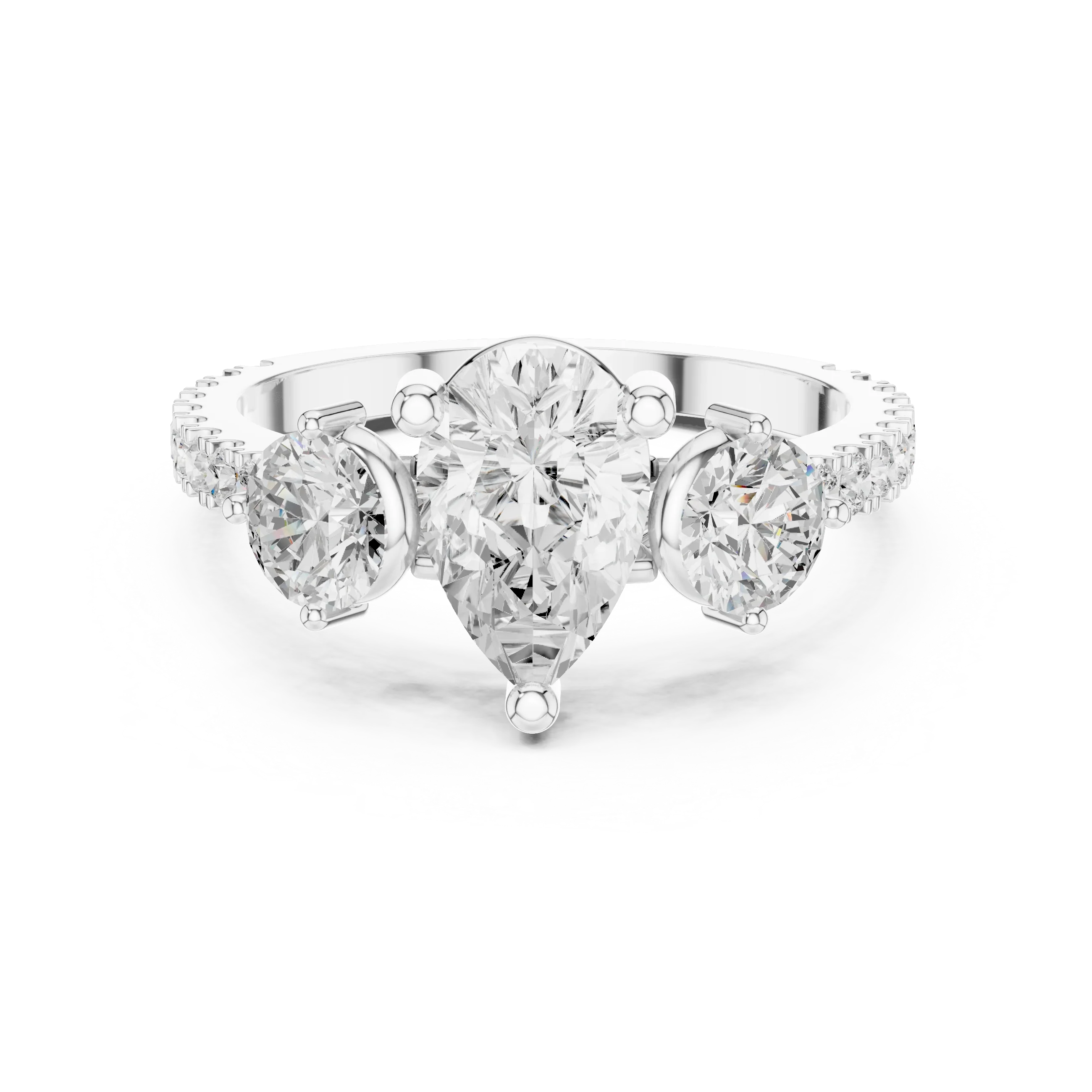 4.36 CTW Three Stone Pear Round VVS Moissanite Diamond Engagement Ring with 14K Gold