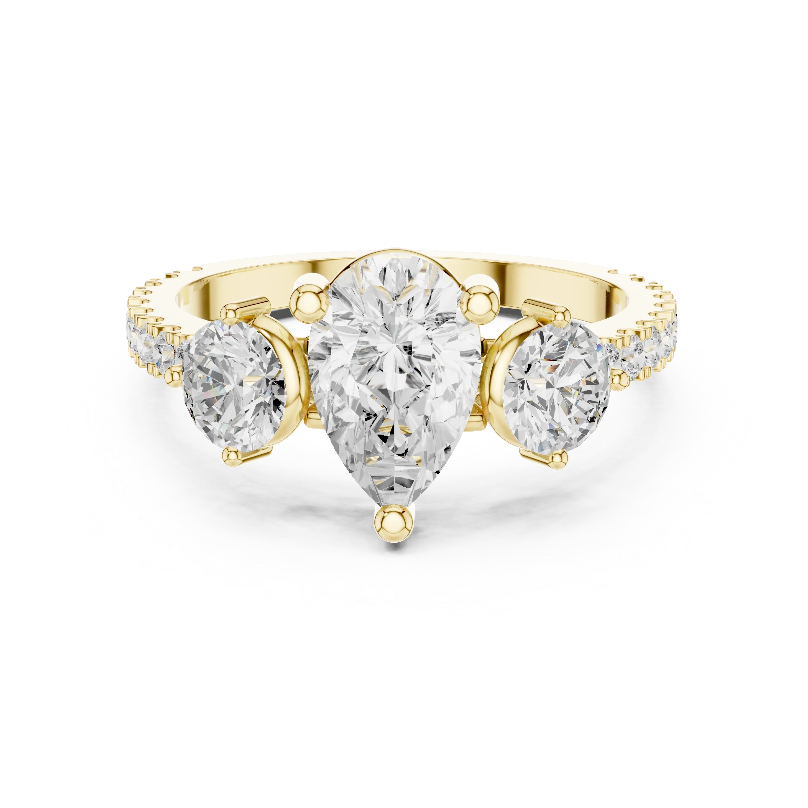 4.36 CTW Three Stone Pear Round VVS Moissanite Diamond Engagement Ring with 14K Gold