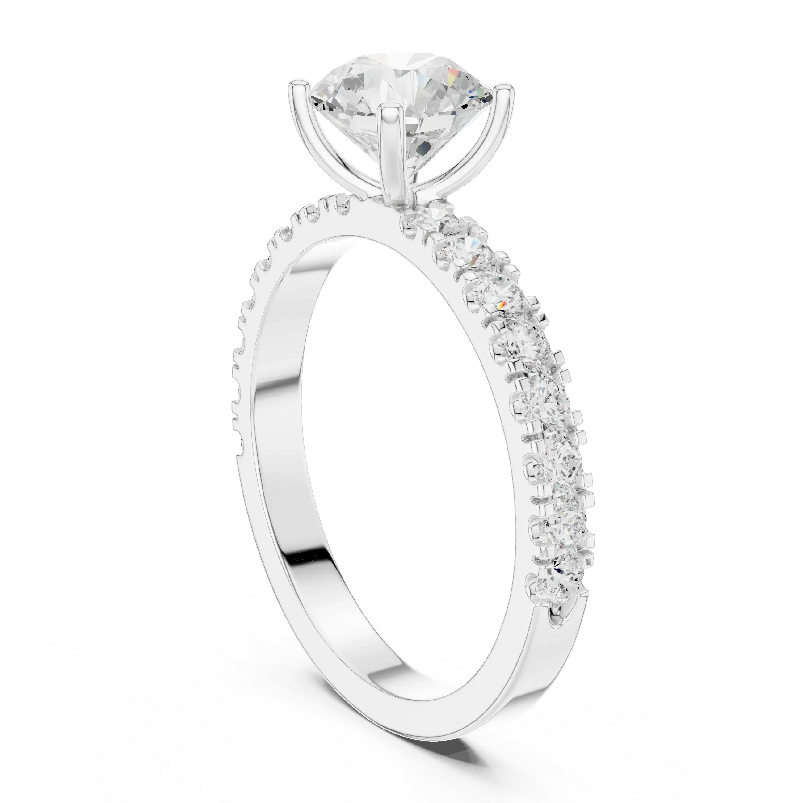 Round 1.43 CTW Shared Prong 10K White Gold VVS1 Lab Diamond Engagement Ring