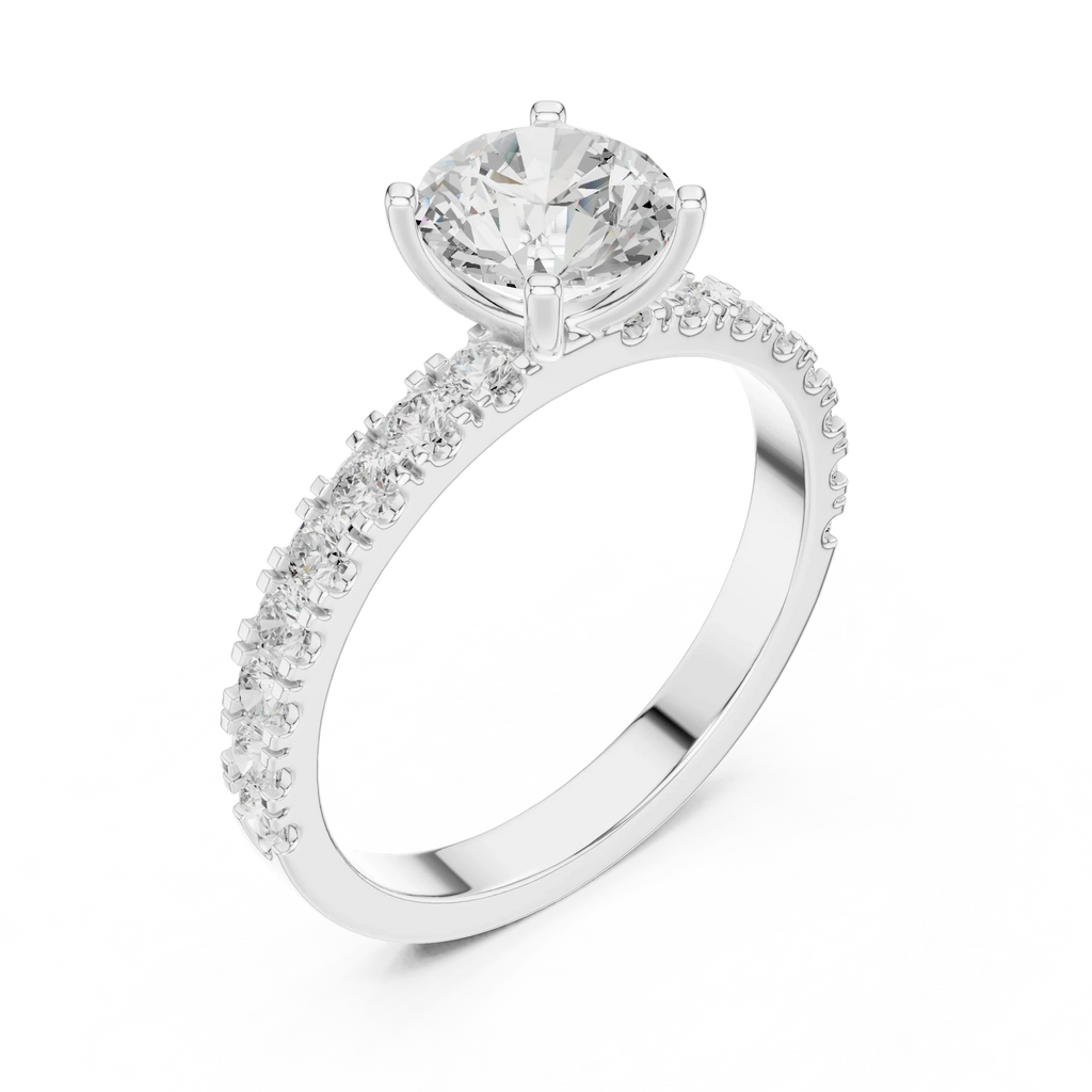 Round 1.43 CTW Shared Prong 10K White Gold VVS1 Lab Diamond Engagement Ring