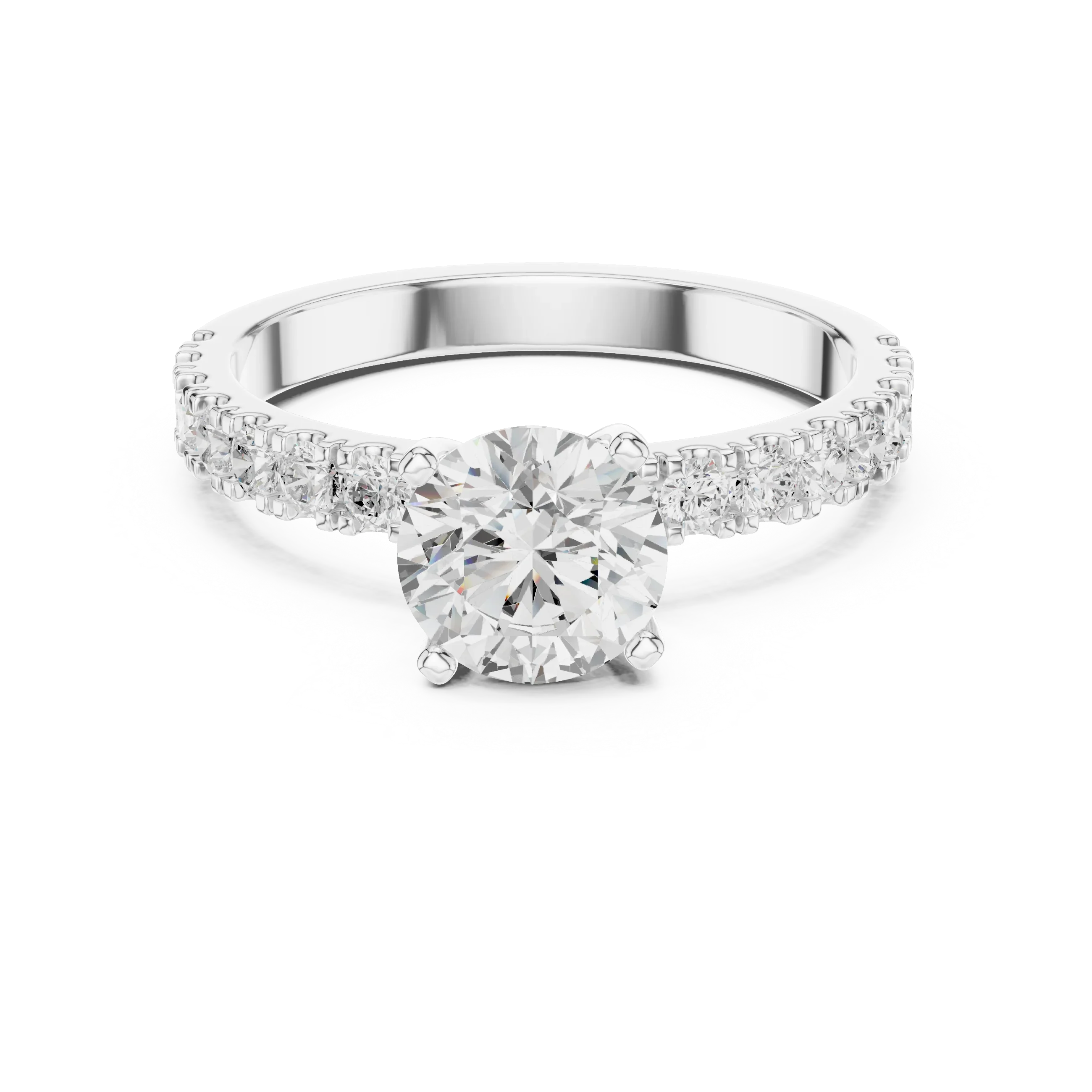 Round 1.43 CTW Shared Prong 10K White Gold VVS1 Lab Diamond Engagement Ring
