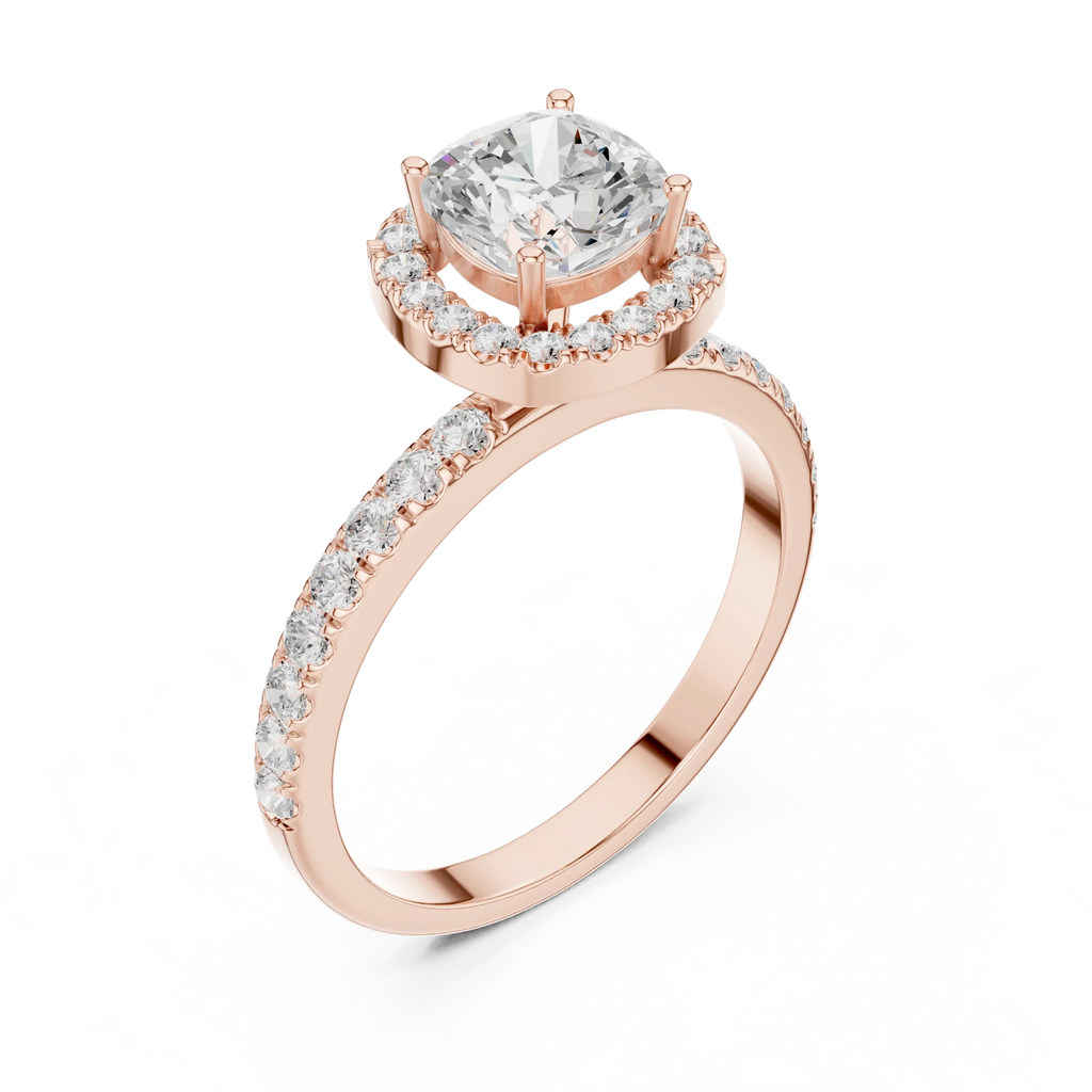 14K Gold 1.23 CTW Cushion VVS1 Moissanite Halo Pave Diamond Ring