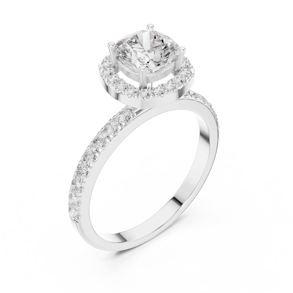 14K Gold 1.23 CTW Cushion VVS1 Moissanite Halo Pave Diamond Ring