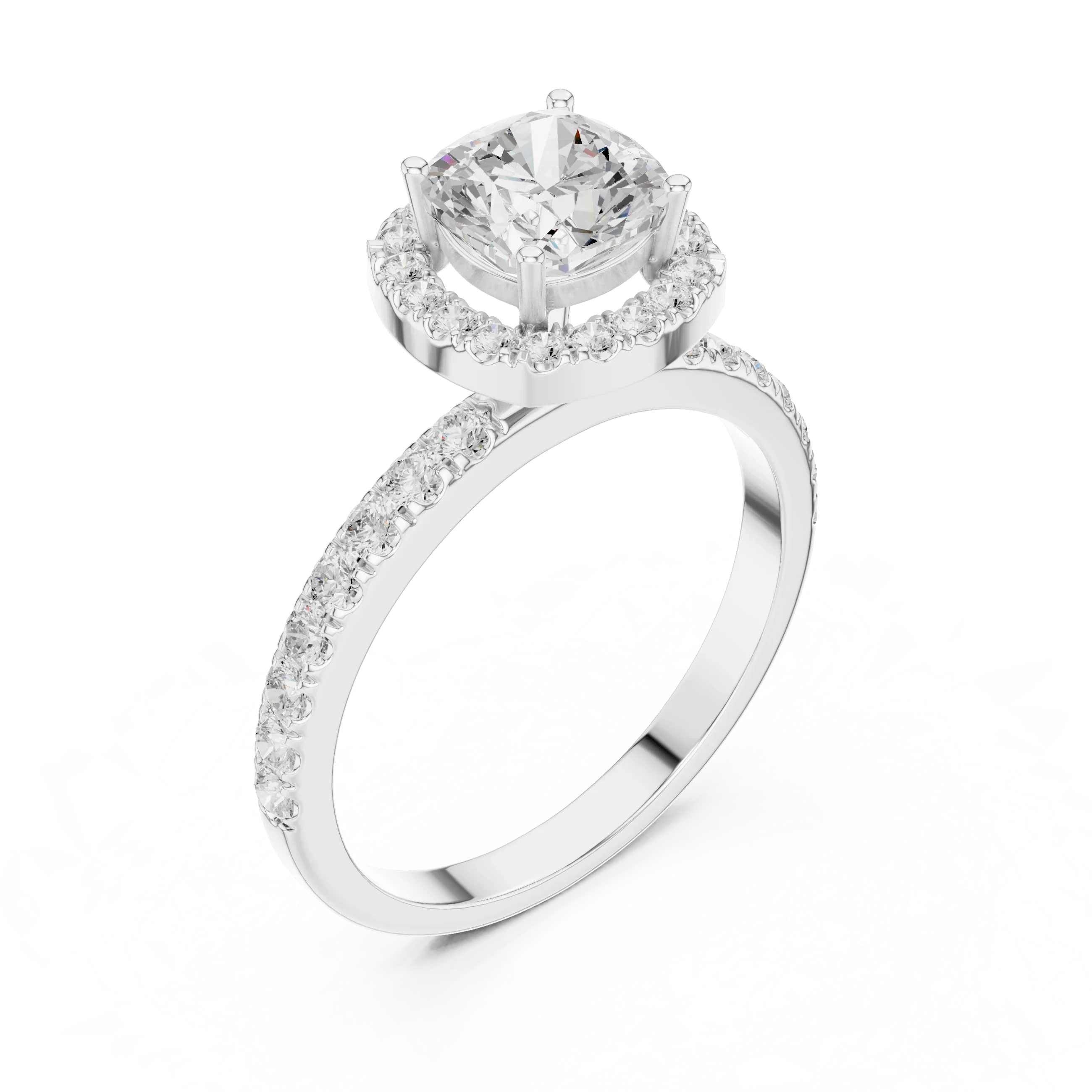 14K Gold 1.23 CTW Cushion VVS1 Moissanite Halo Pave Diamond Ring