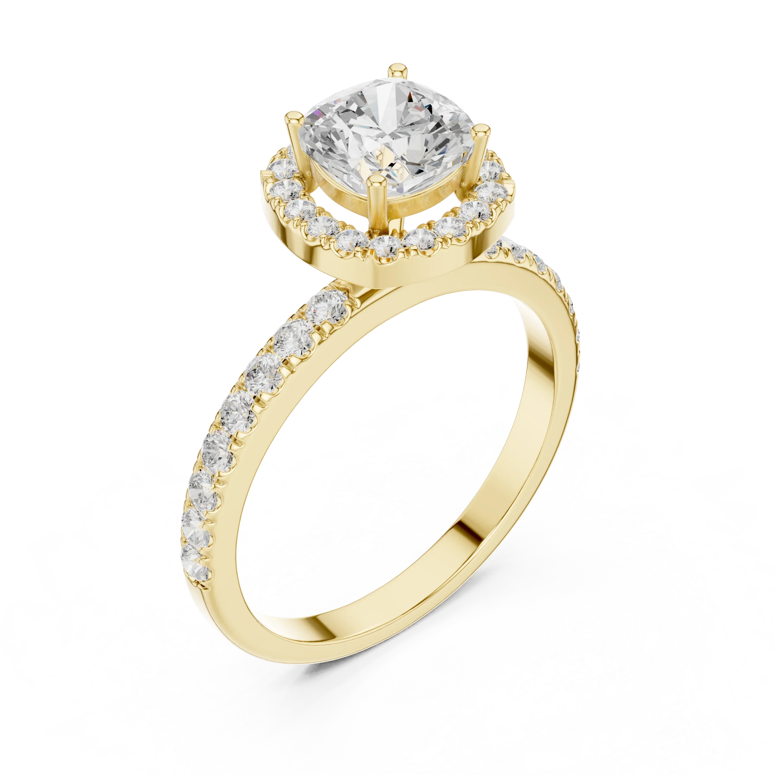 14K Gold 1.23 CTW Cushion VVS1 Moissanite Halo Pave Diamond Ring