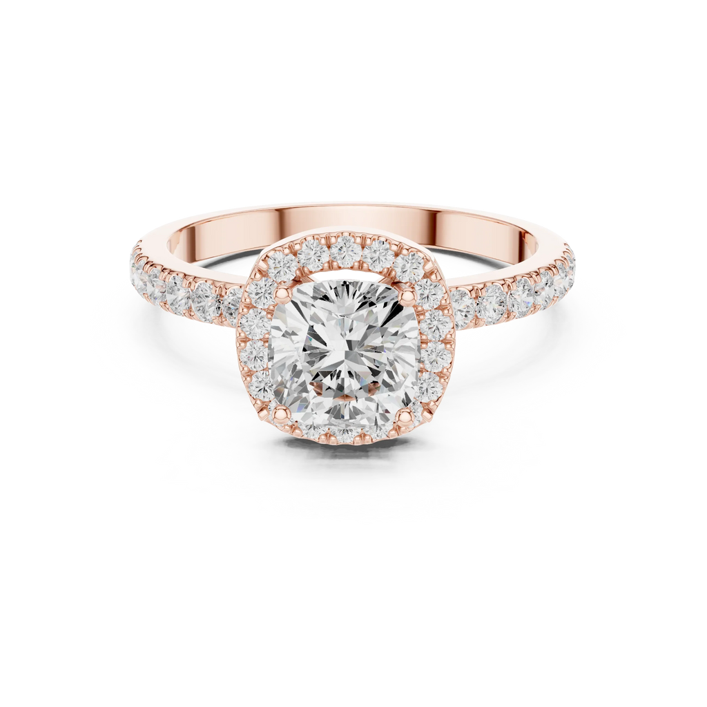 14K Gold 1.23 CTW Cushion VVS1 Moissanite Halo Pave Diamond Ring