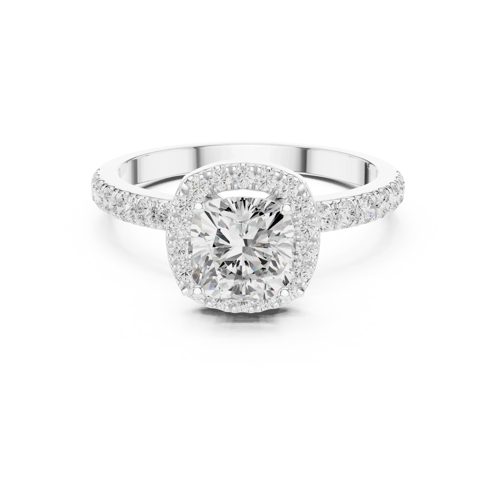 14K Gold 1.23 CTW Cushion VVS1 Moissanite Halo Pave Diamond Ring