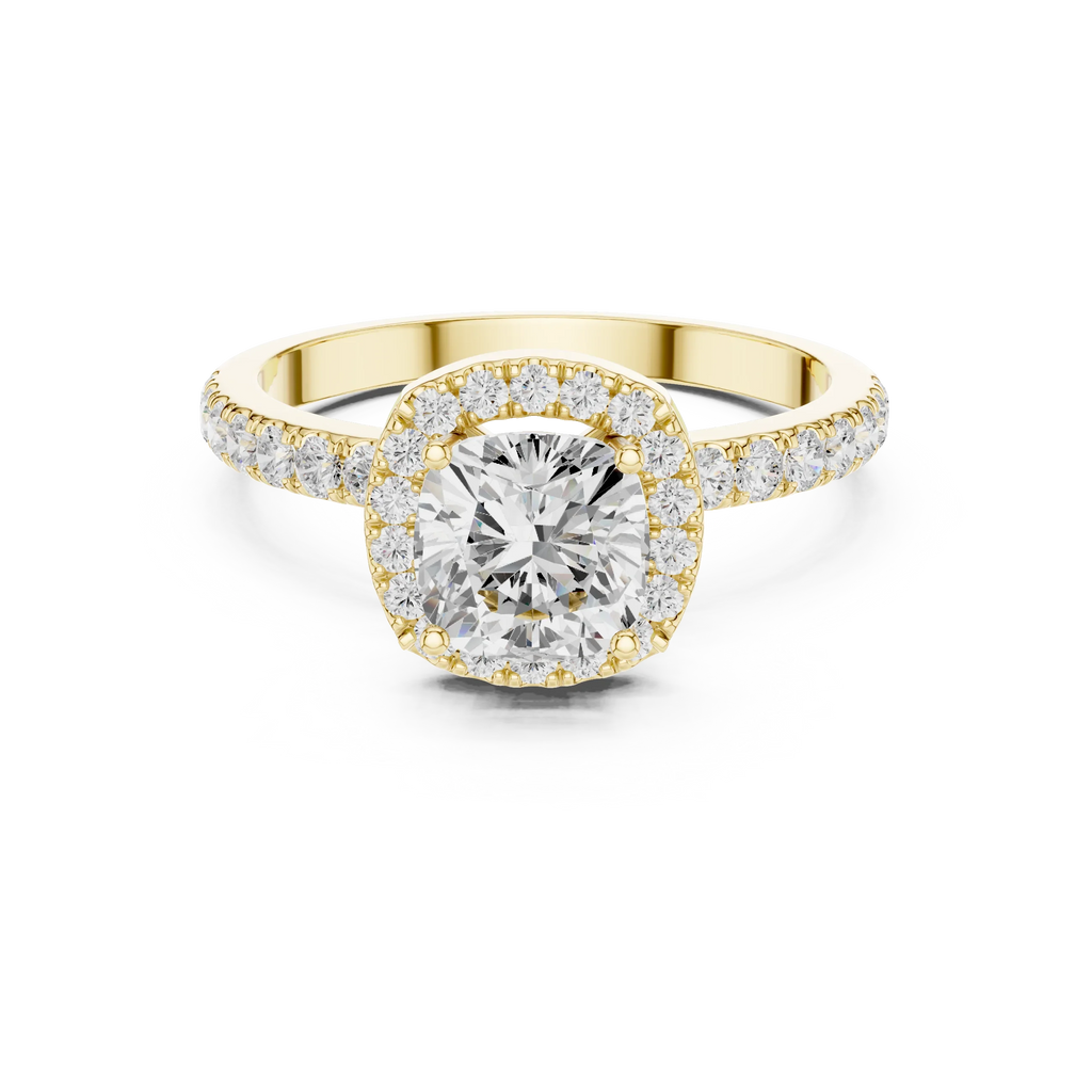 14K Gold 1.23 CTW Cushion VVS1 Moissanite Halo Pave Diamond Ring
