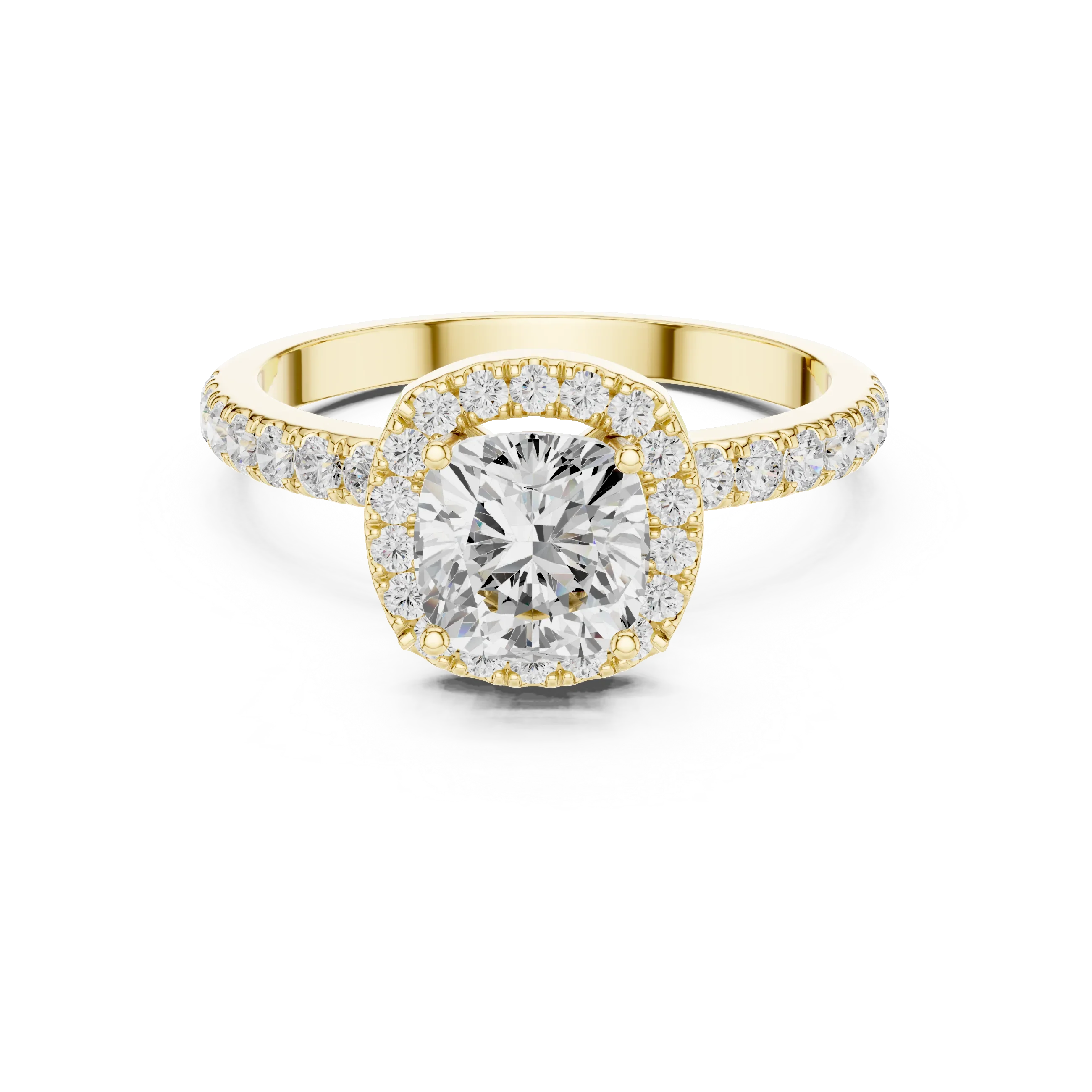 14K Gold 1.23 CTW Cushion VVS1 Moissanite Halo Pave Diamond Ring