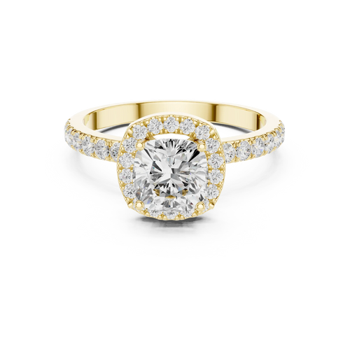 14K Gold 1.23 CTW Cushion VVS1 Moissanite Halo Pave Diamond Ring