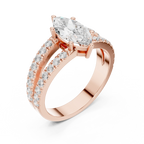 Luxury Marquise Cut Diamond Ring – Split Double Pavé Band, Yellow Gold