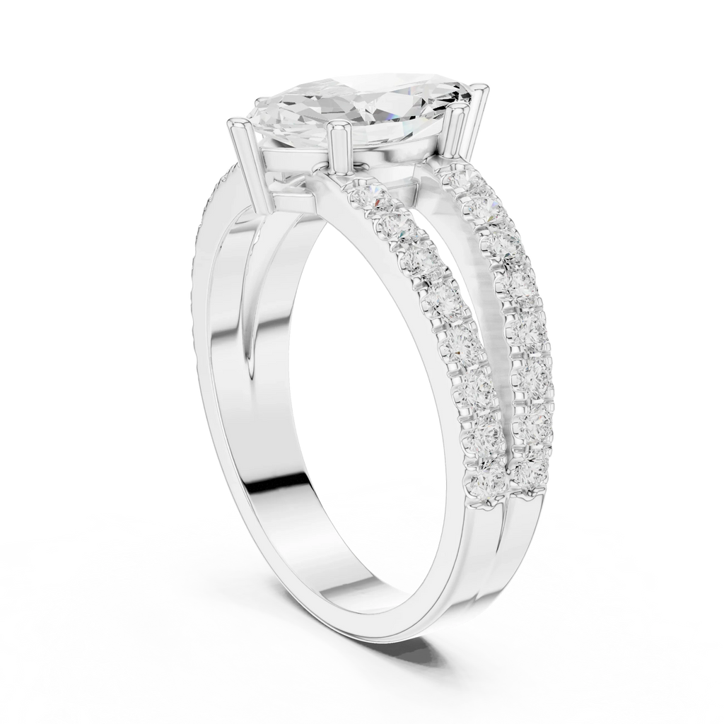 Luxury Marquise Cut Diamond Ring – Split Double Pavé Band, Yellow Gold