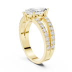 Luxury Marquise Cut Diamond Ring – Split Double Pavé Band, Yellow Gold