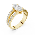Luxury Marquise Cut Diamond Ring – Split Double Pavé Band, Yellow Gold