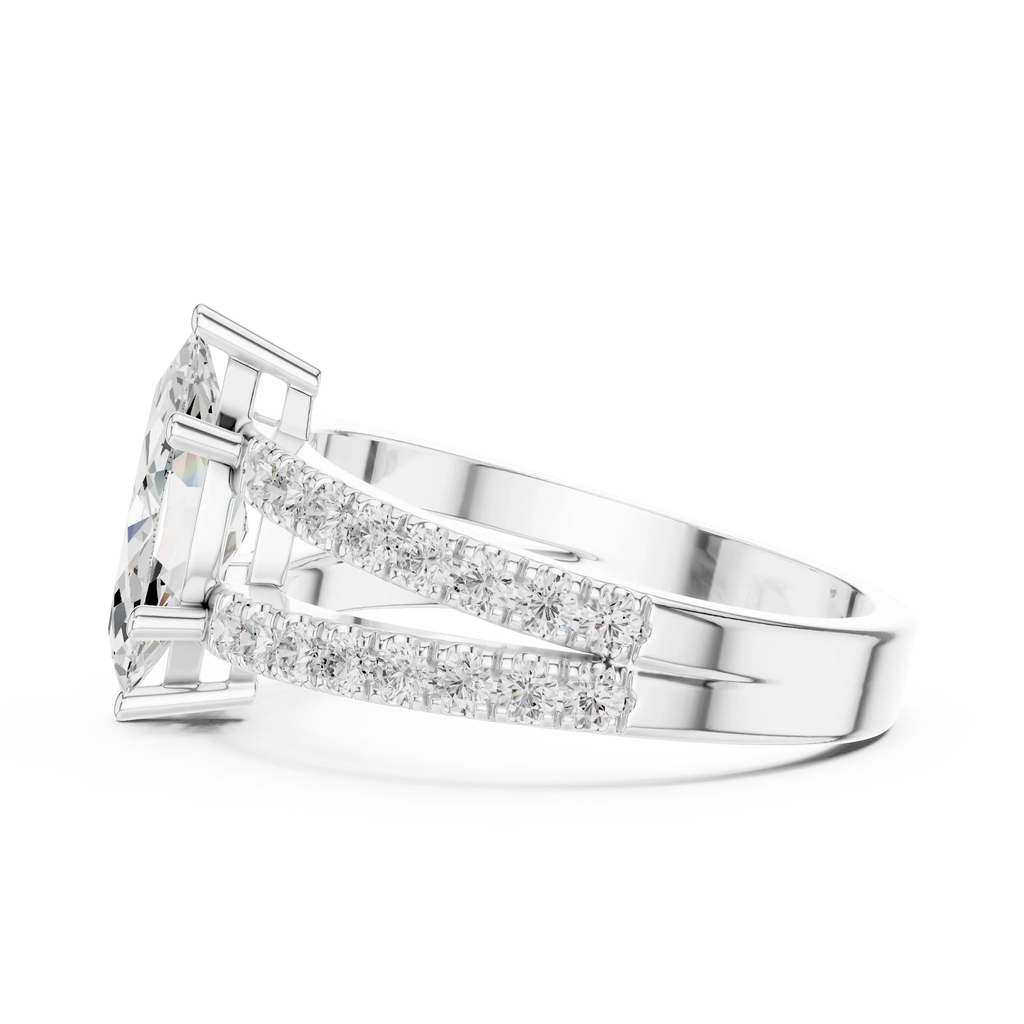 Luxury Marquise Cut Diamond Ring – Split Double Pavé Band, Yellow Gold