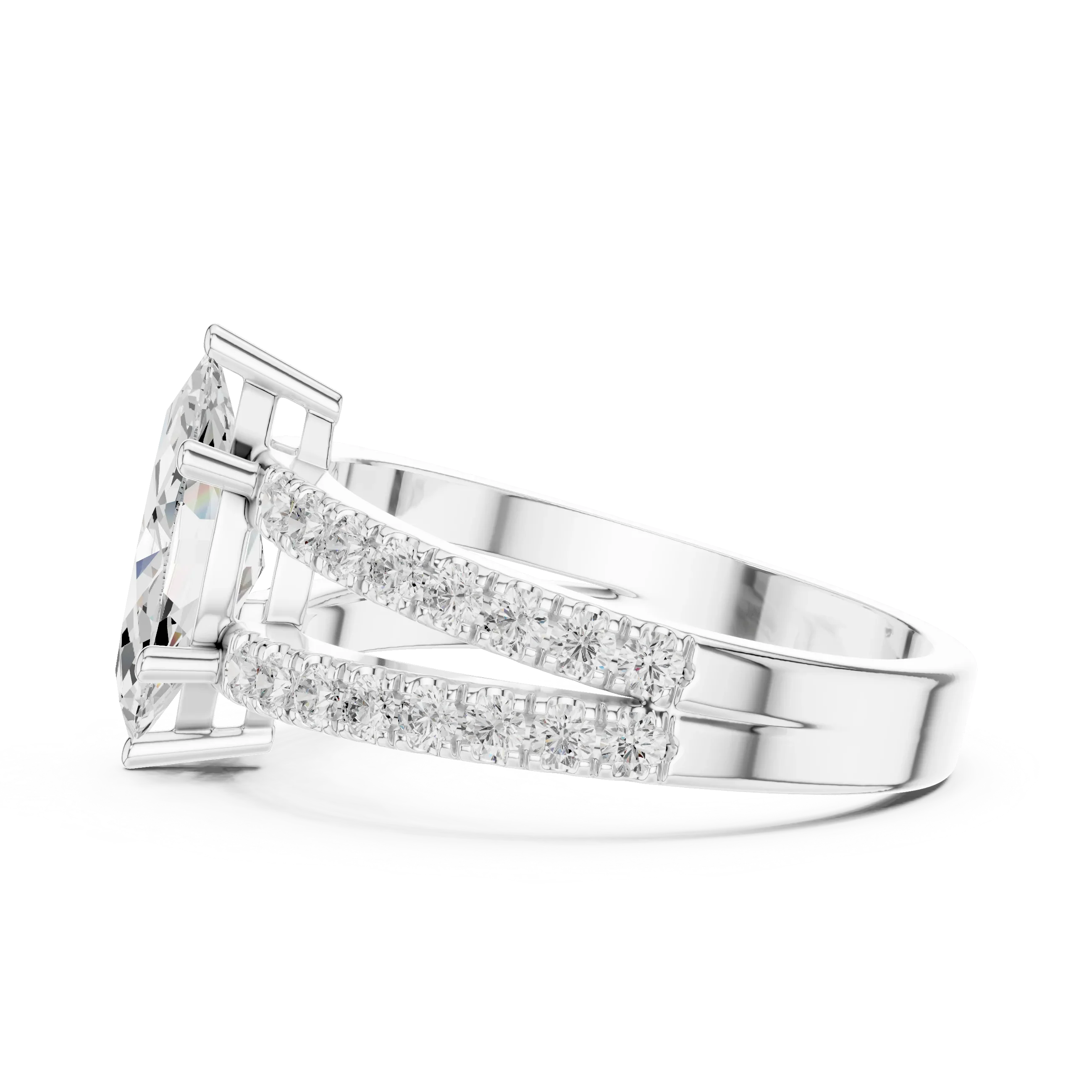 Luxury Marquise Cut Diamond Ring – Split Double Pavé Band, Yellow Gold