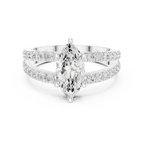 Luxury Marquise Cut Diamond Ring – Split Double Pavé Band, Yellow Gold
