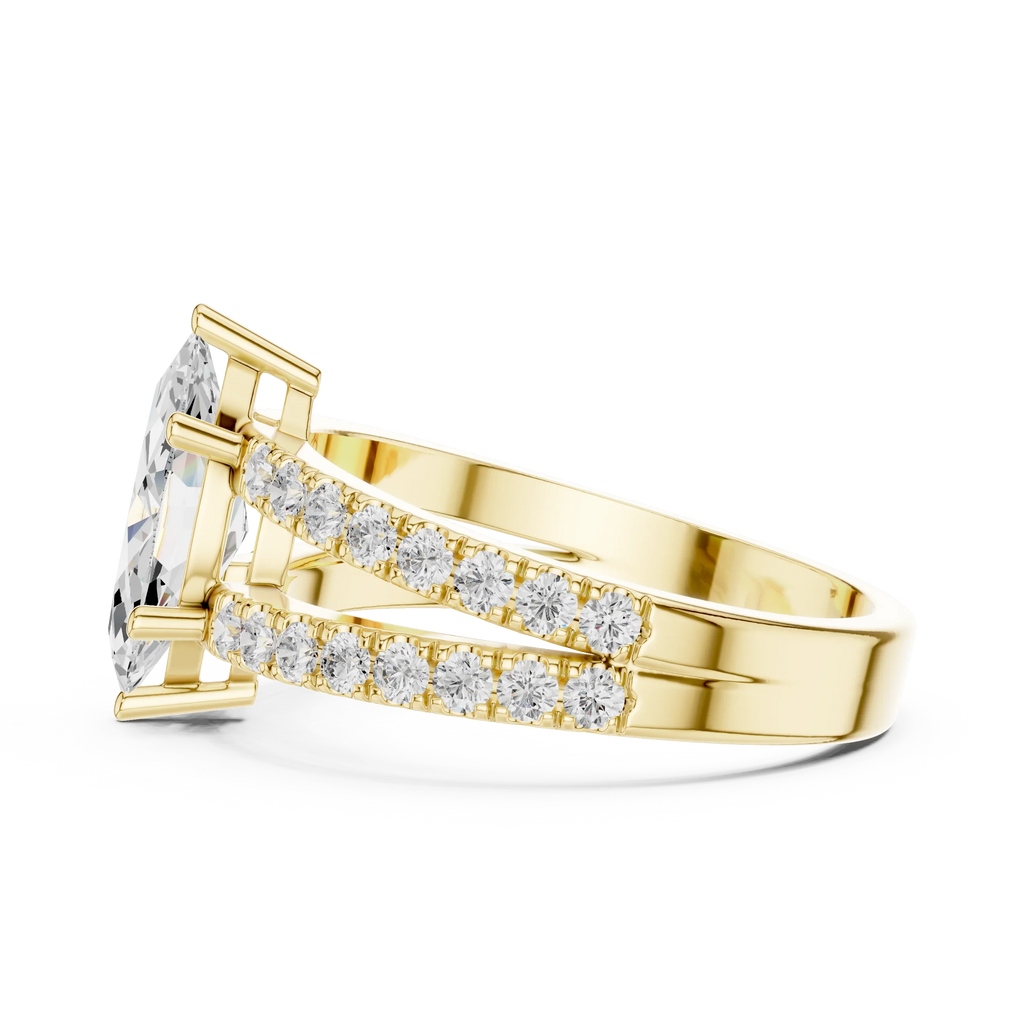 Luxury Marquise Cut Diamond Ring – Split Double Pavé Band, Yellow Gold