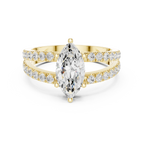 Luxury Marquise Cut Diamond Ring – Split Double Pavé Band, Yellow Gold