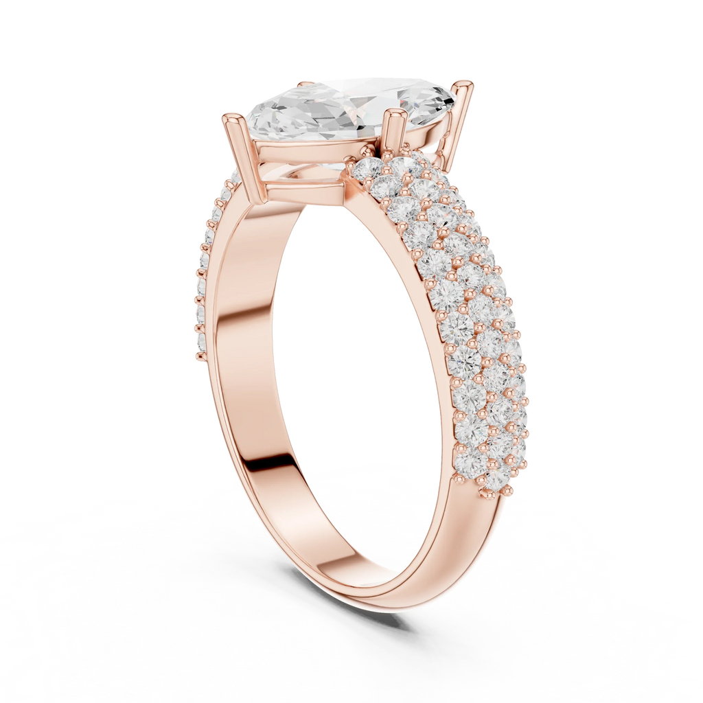Marquise Cut Colorless Moissanite 3 Row Pave Set Anniversary Ring