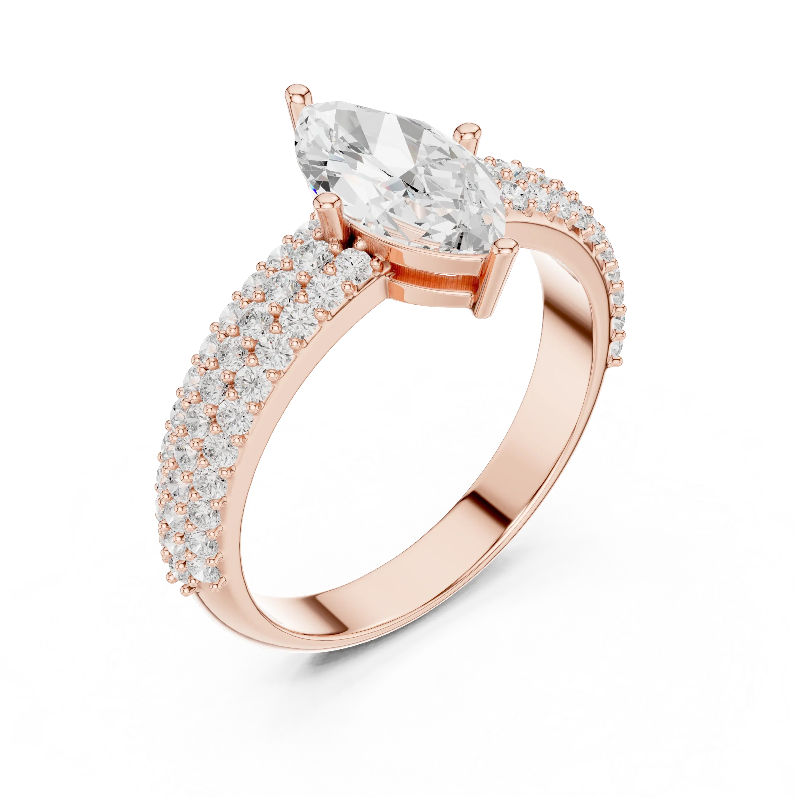 Marquise Cut Colorless Moissanite 3 Row Pave Set Anniversary Ring
