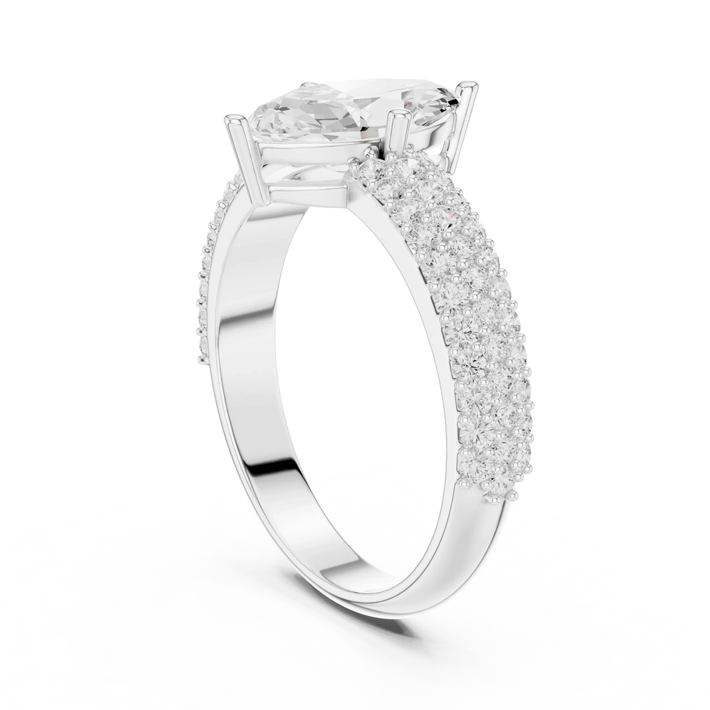 Marquise Cut Colorless Moissanite 3 Row Pave Set Anniversary Ring