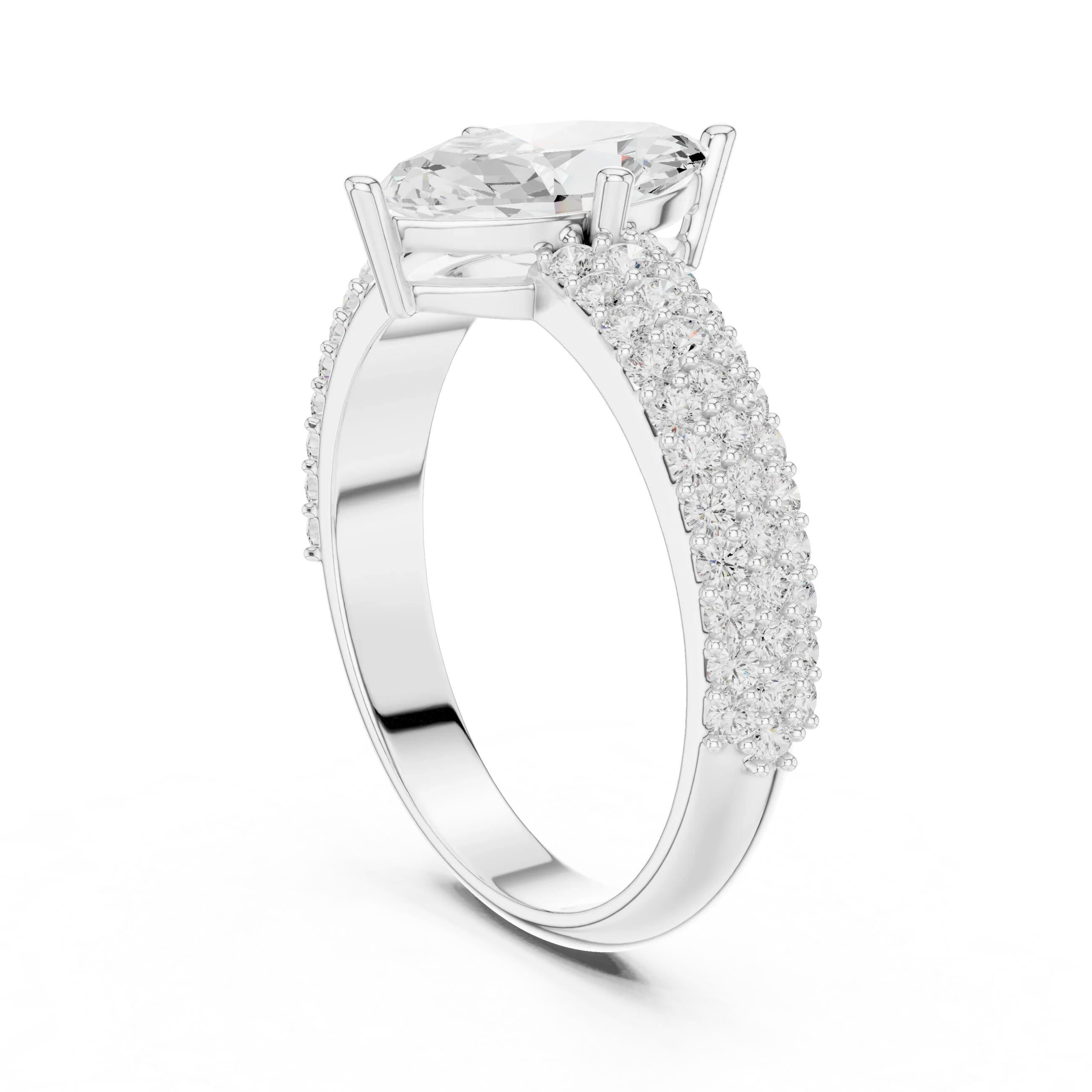 Marquise Cut Colorless Moissanite 3 Row Pave Set Anniversary Ring