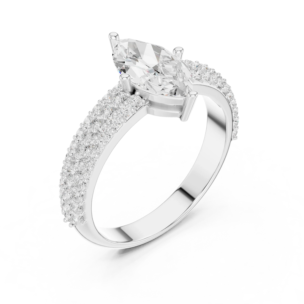 Marquise Cut Colorless Moissanite 3 Row Pave Set Anniversary Ring