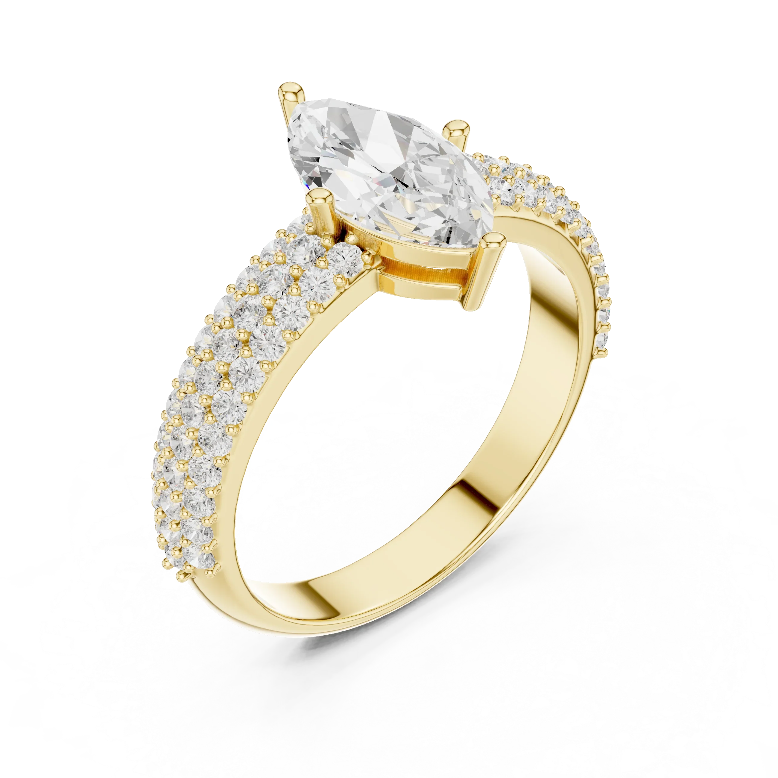 Marquise Cut Colorless Moissanite 3 Row Pave Set Anniversary Ring