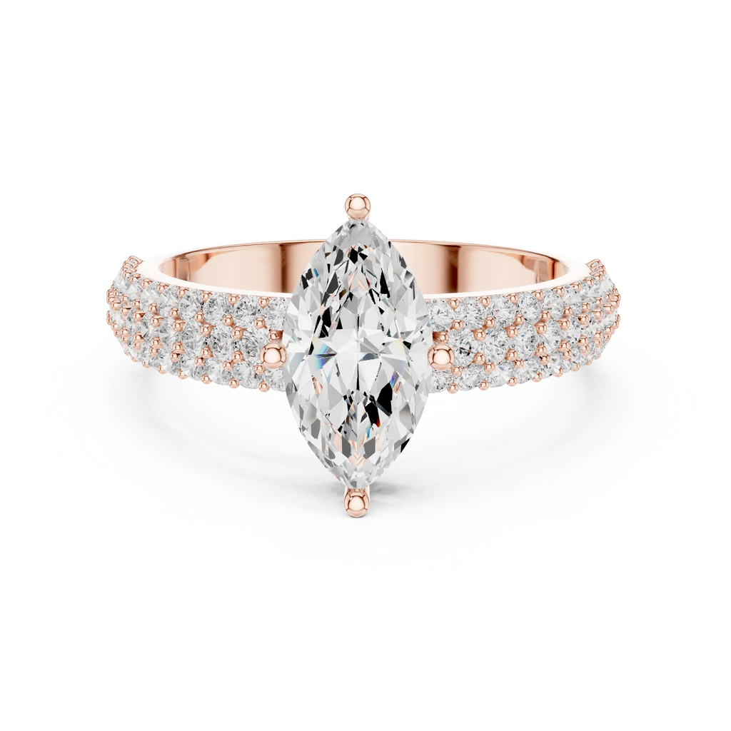 Marquise Cut Colorless Moissanite 3 Row Pave Set Anniversary Ring