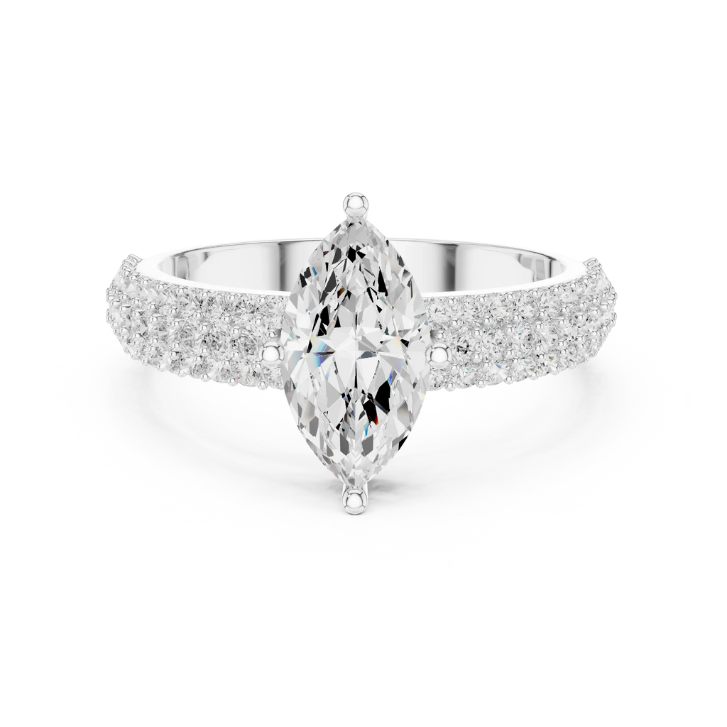 Marquise Cut Colorless Moissanite 3 Row Pave Set Anniversary Ring