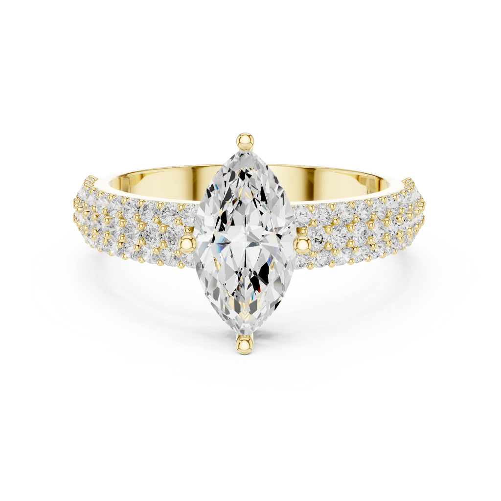 Marquise Cut Colorless Moissanite 3 Row Pave Set Anniversary Ring