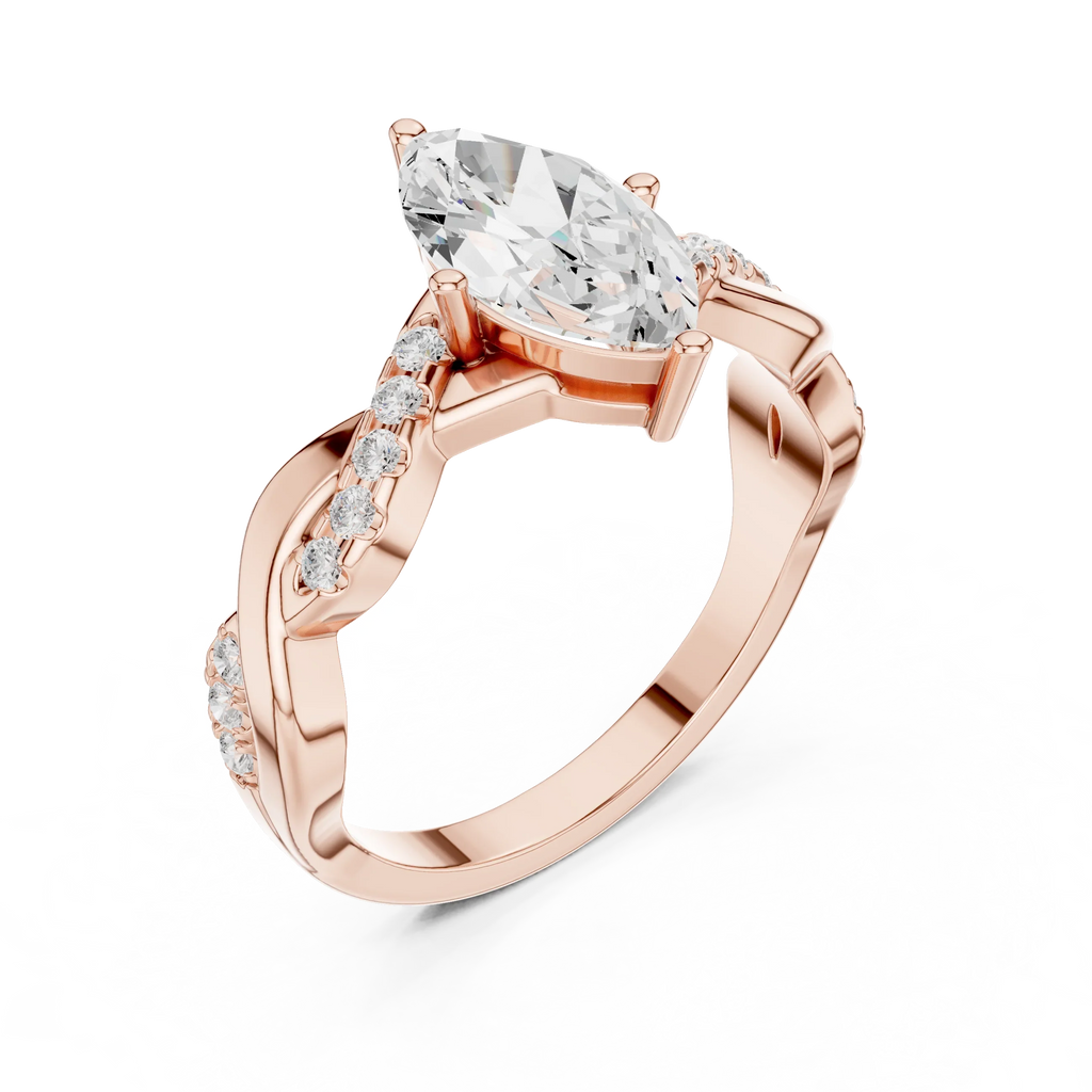 18K White Gold Twisted Pave Marquise Moissanite Diamond Engagement Infinity Ring