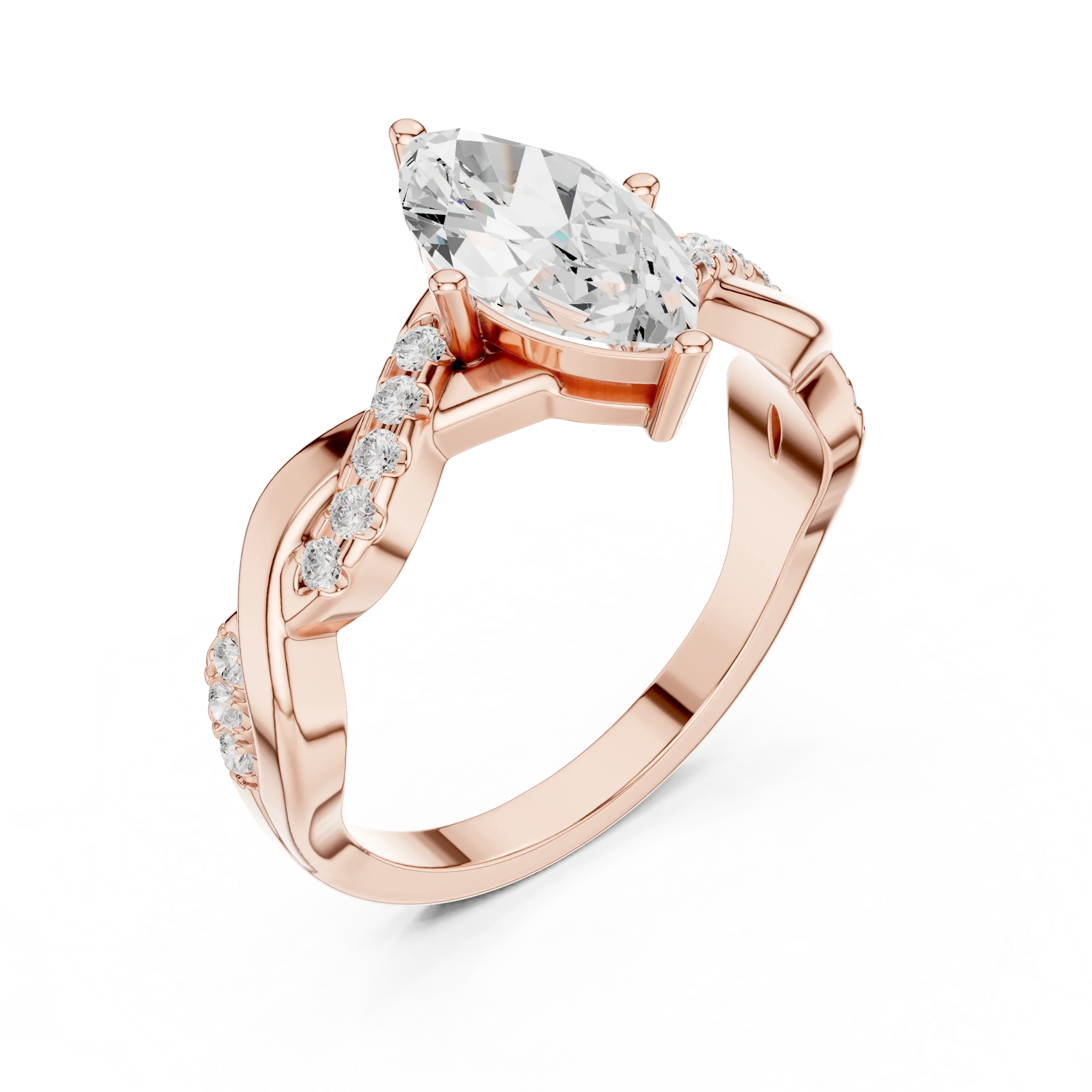 18K White Gold Twisted Pave Marquise Moissanite Diamond Engagement Infinity Ring