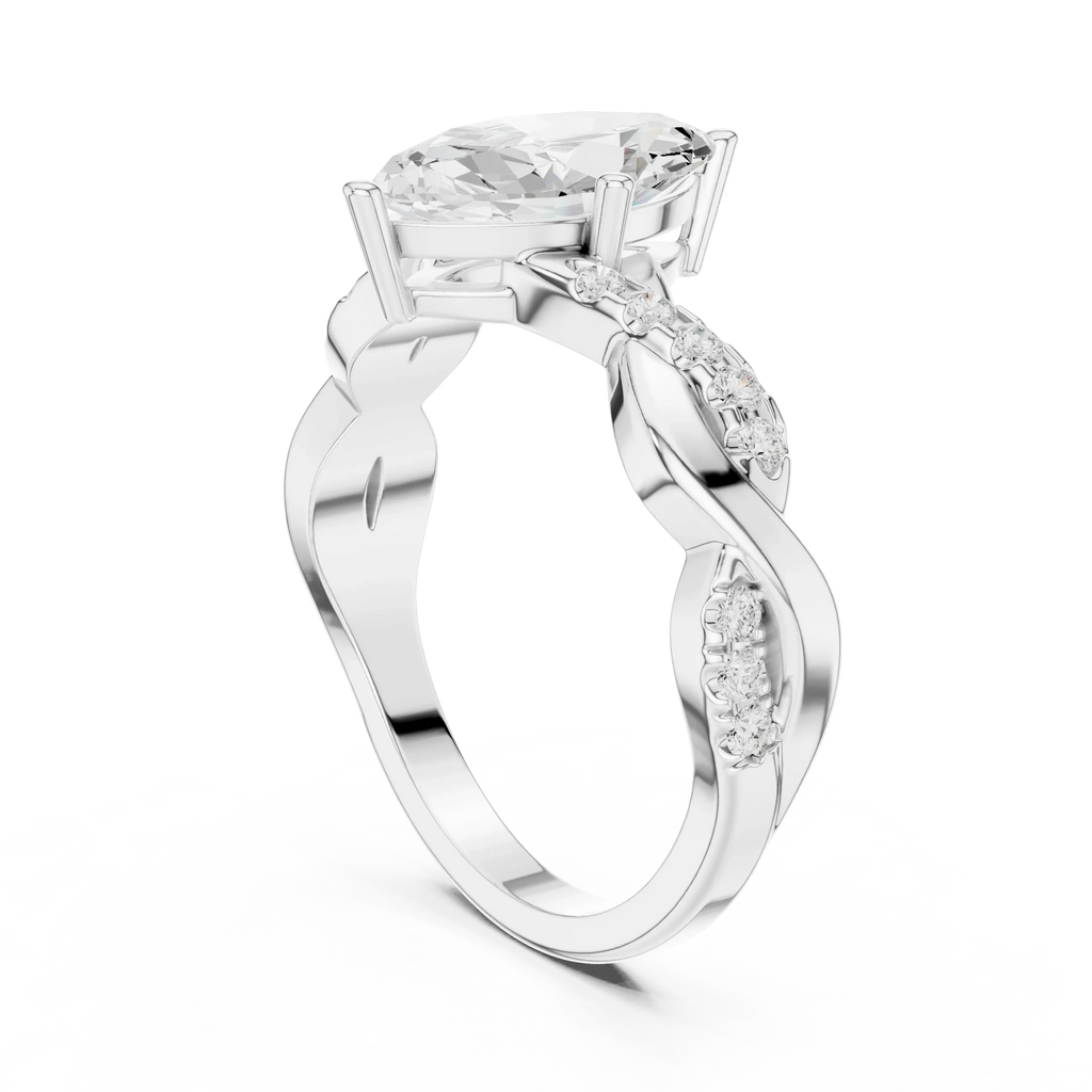 18K White Gold Twisted Pave Marquise Moissanite Diamond Engagement Infinity Ring