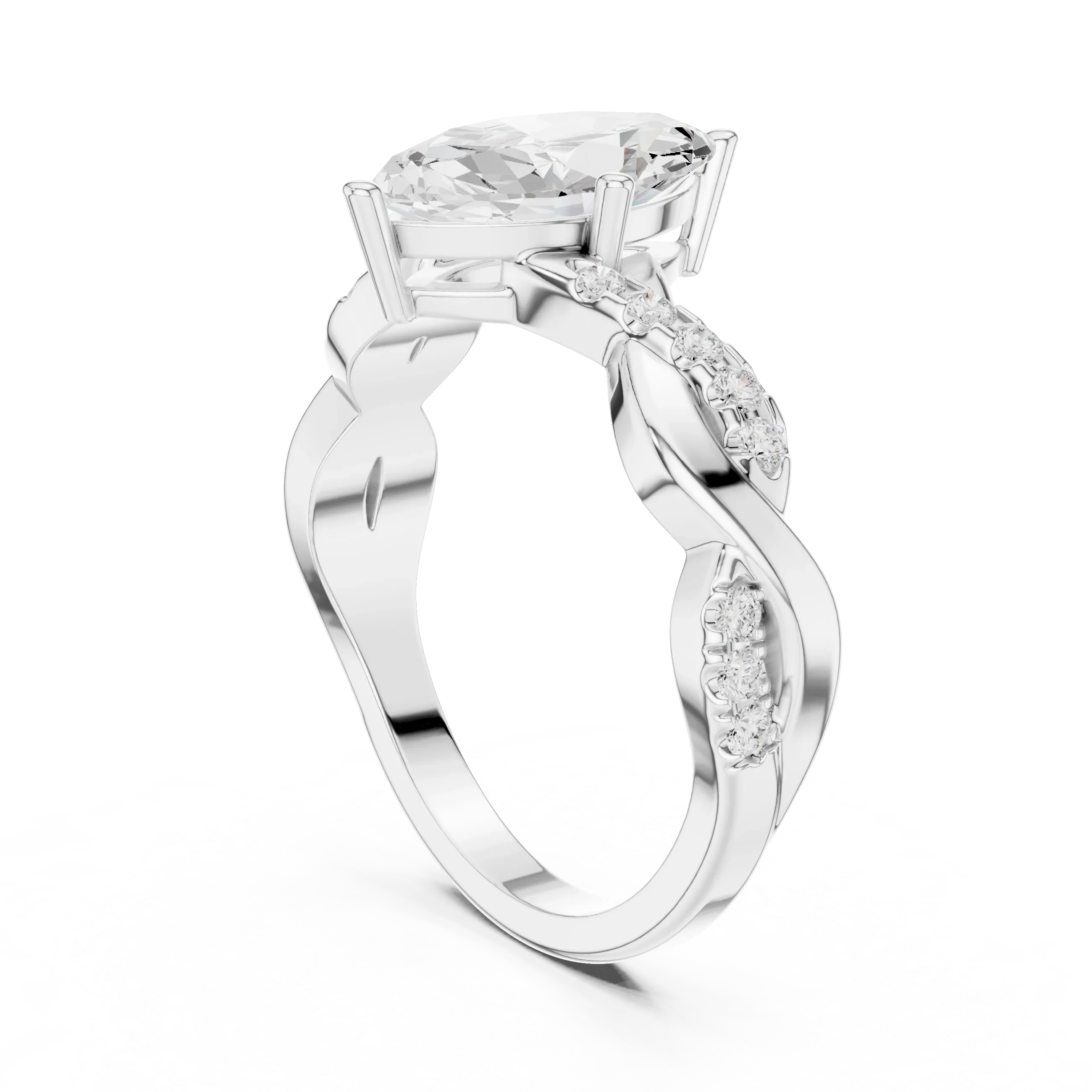 18K White Gold Twisted Pave Marquise Moissanite Diamond Engagement Infinity Ring