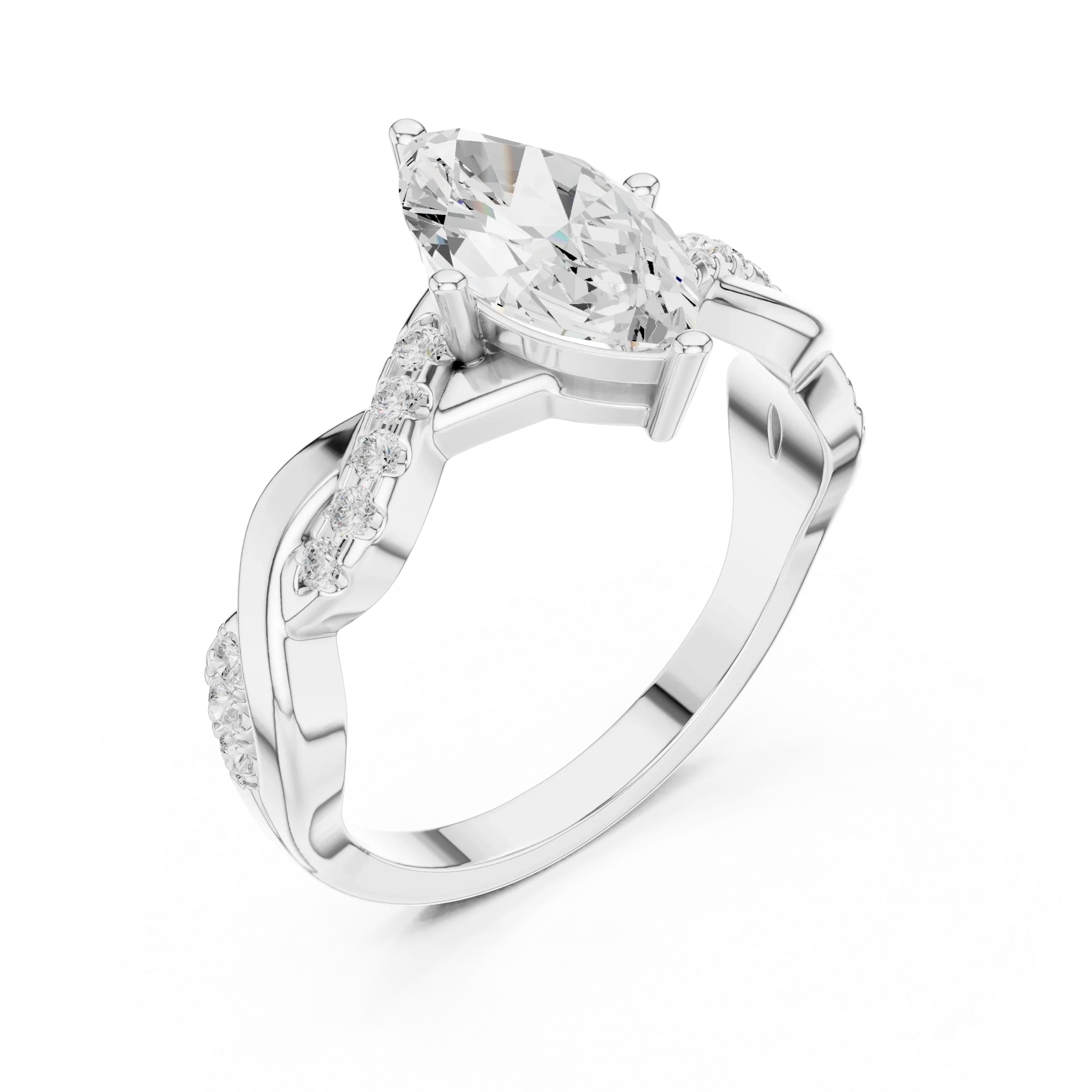 18K White Gold Twisted Pave Marquise Moissanite Diamond Engagement Infinity Ring