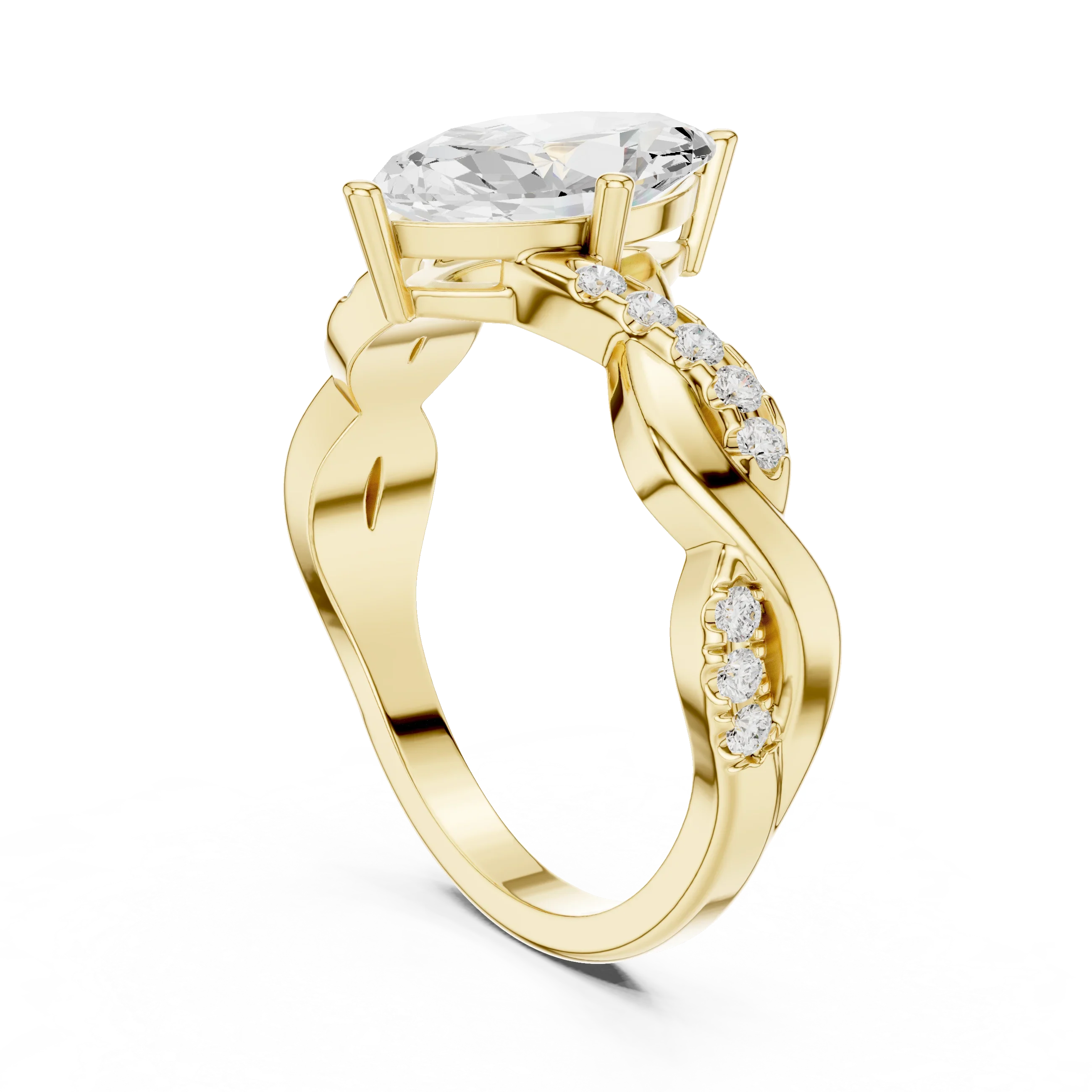 18K White Gold Twisted Pave Marquise Moissanite Diamond Engagement Infinity Ring