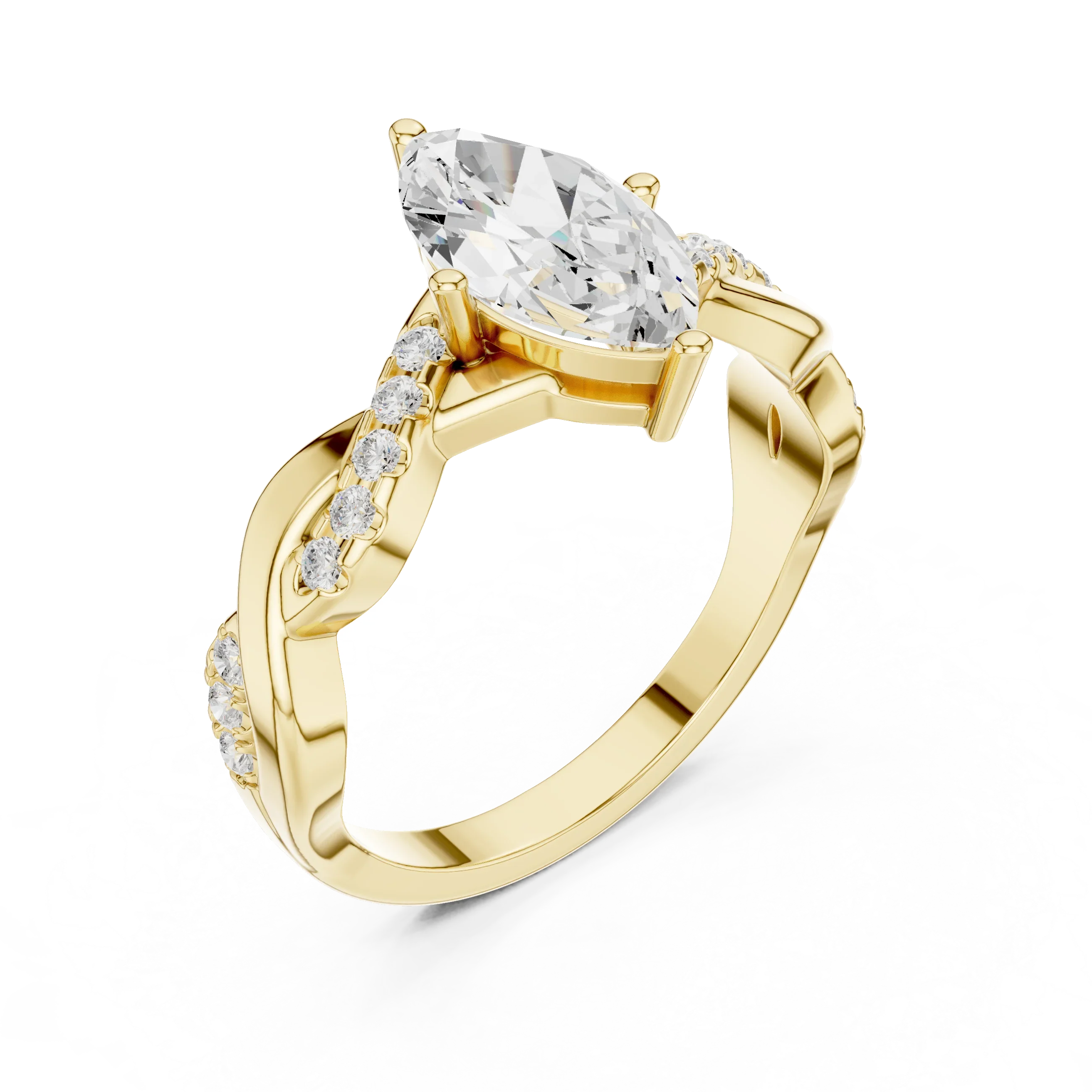18K White Gold Twisted Pave Marquise Moissanite Diamond Engagement Infinity Ring