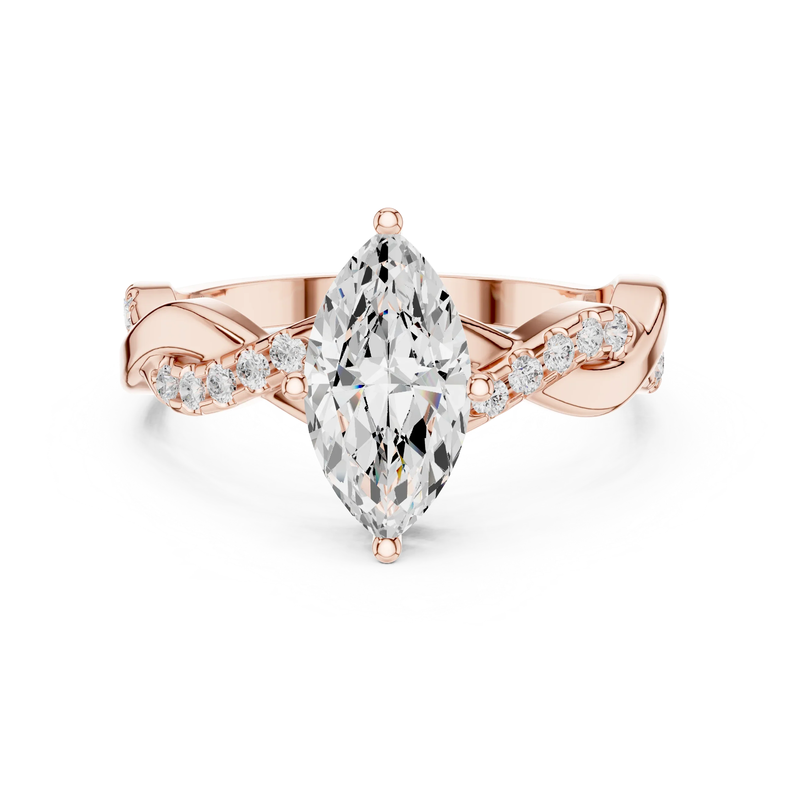 18K White Gold Twisted Pave Marquise Moissanite Diamond Engagement Infinity Ring