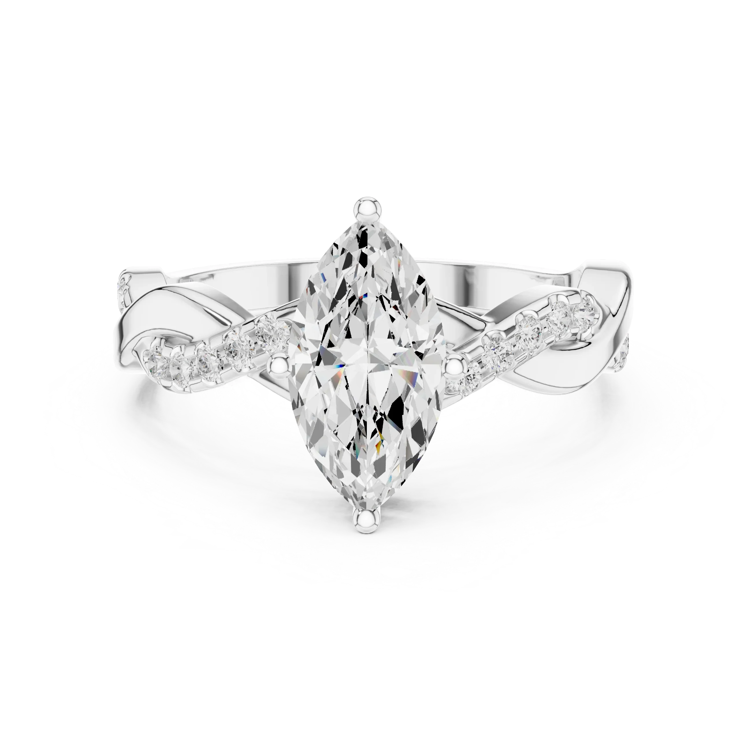 18K White Gold Twisted Pave Marquise Moissanite Diamond Engagement Infinity Ring